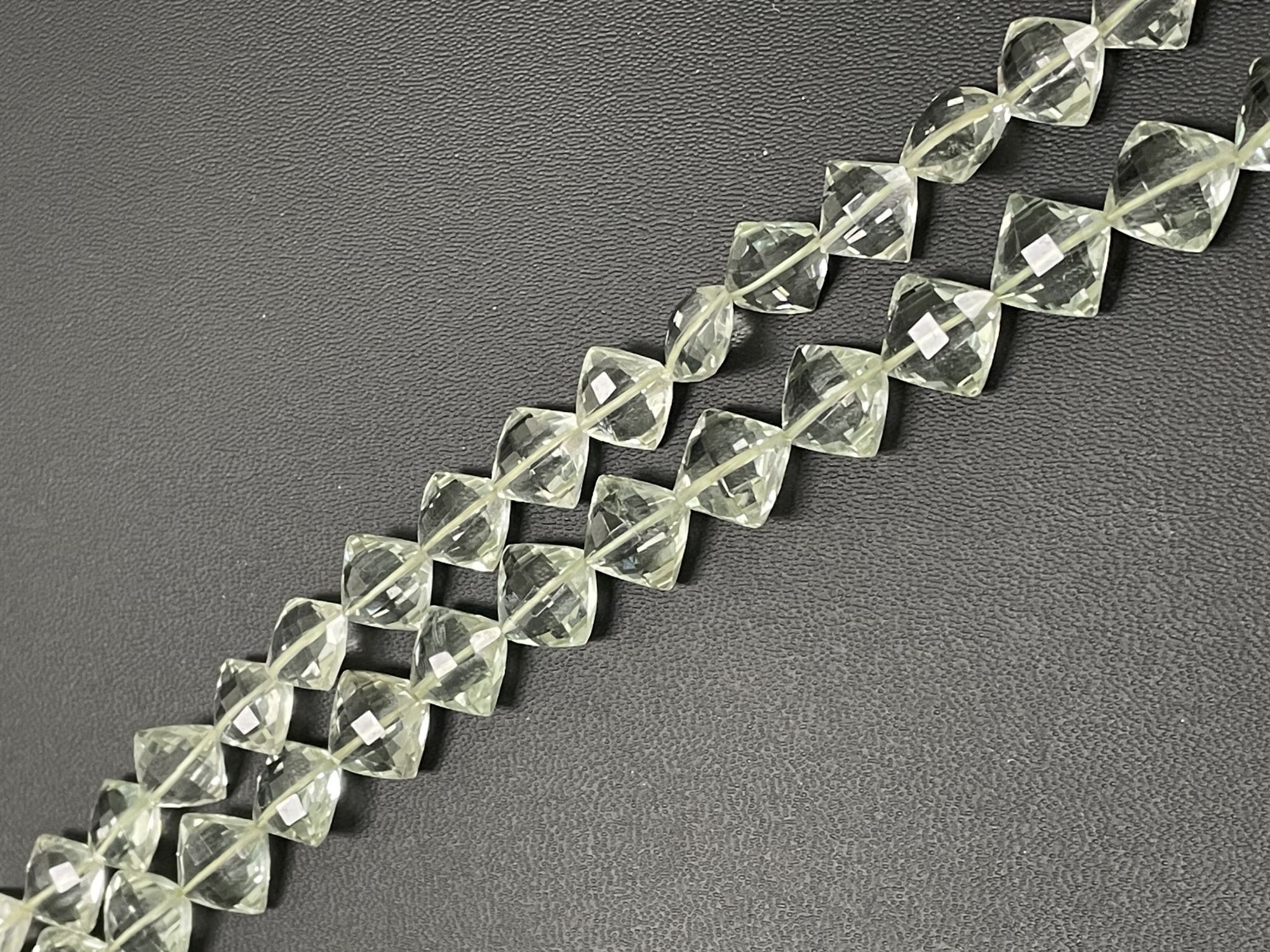 Green Amethyst Cushion Straight Drill Faceted