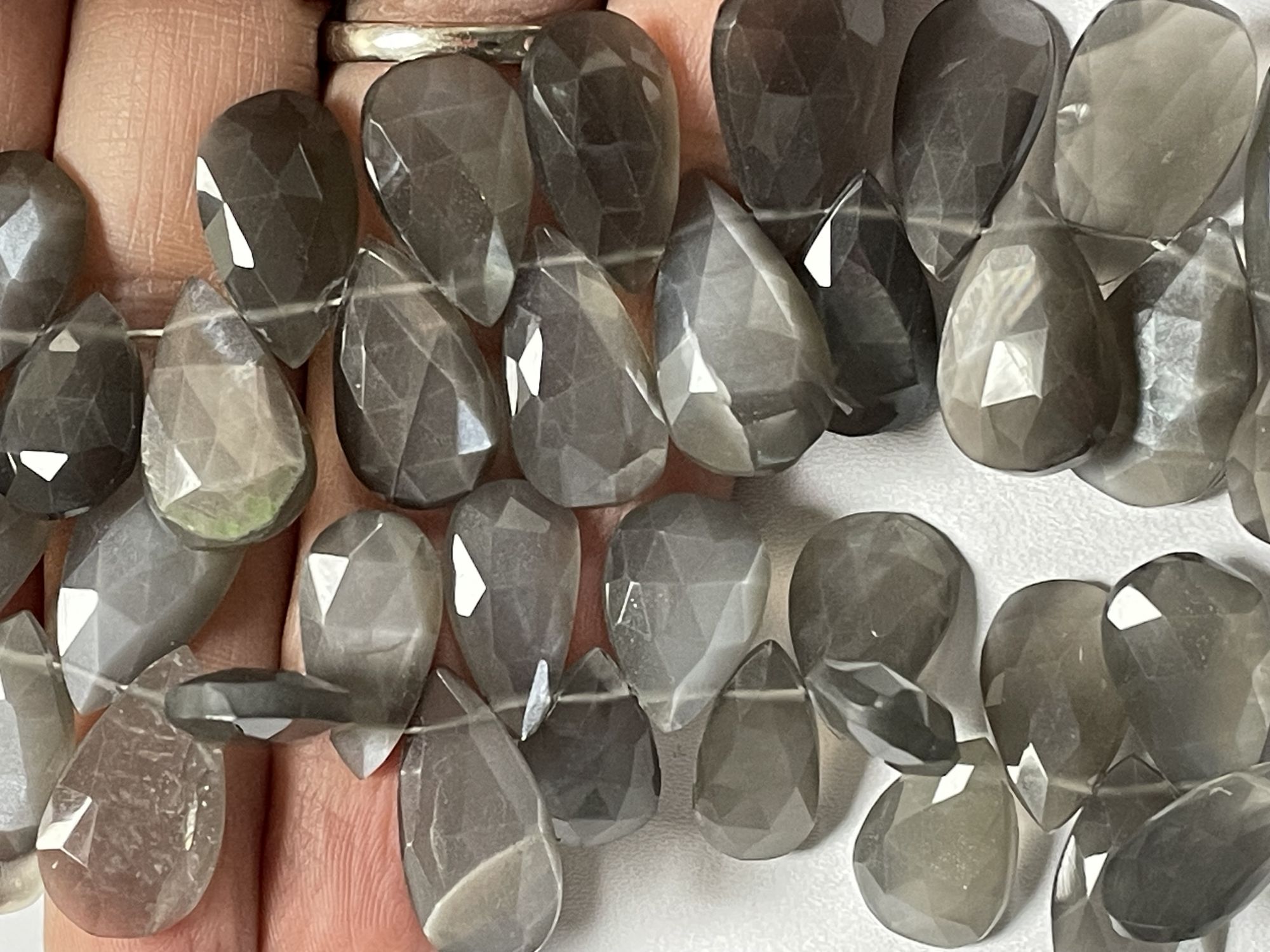 Grey Moonstone Pear Faceted