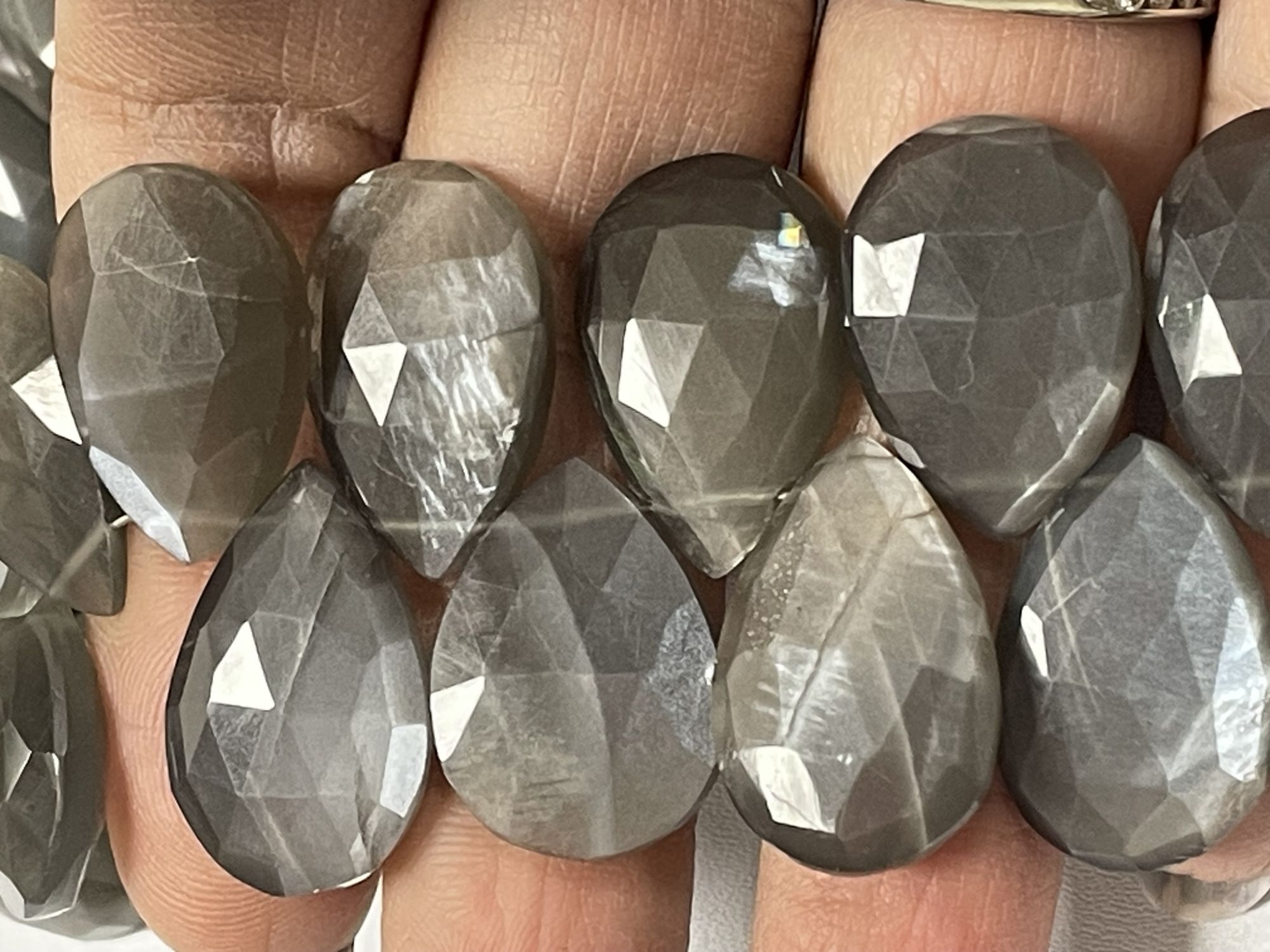 Grey Moonstone Pear Faceted
