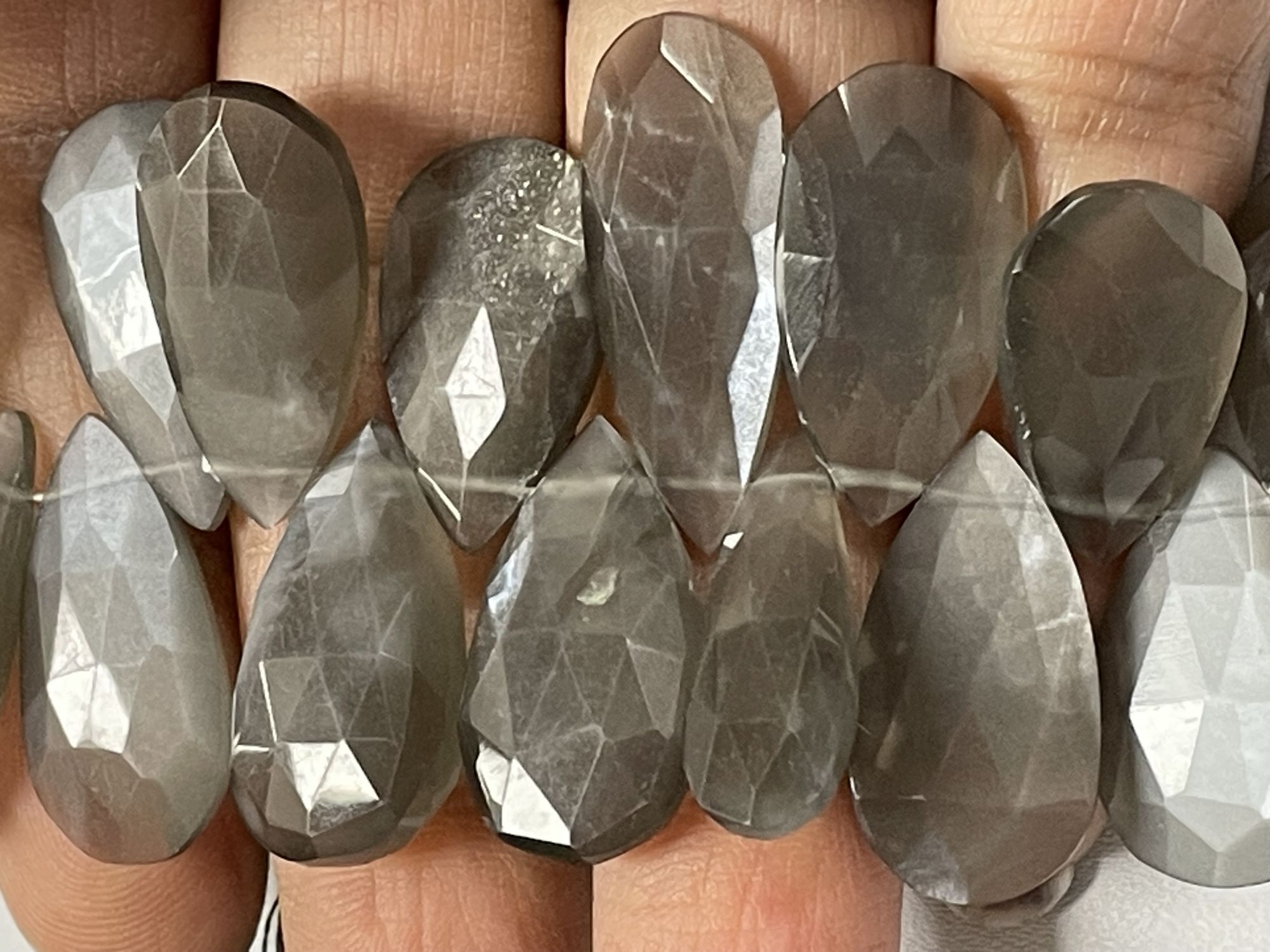 Grey Moonstone Pear Faceted