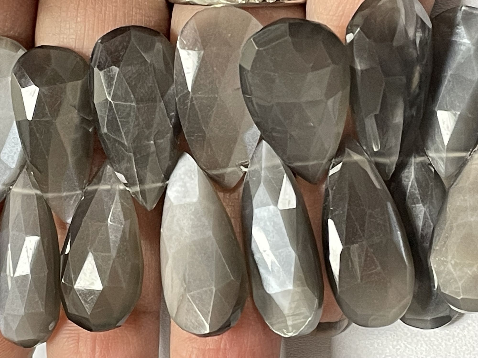 Grey Moonstone Pear Faceted