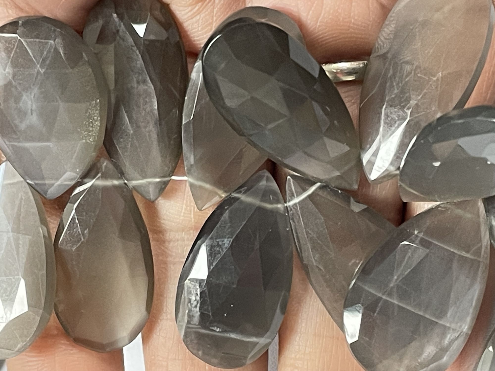 Grey Moonstone Pear Faceted