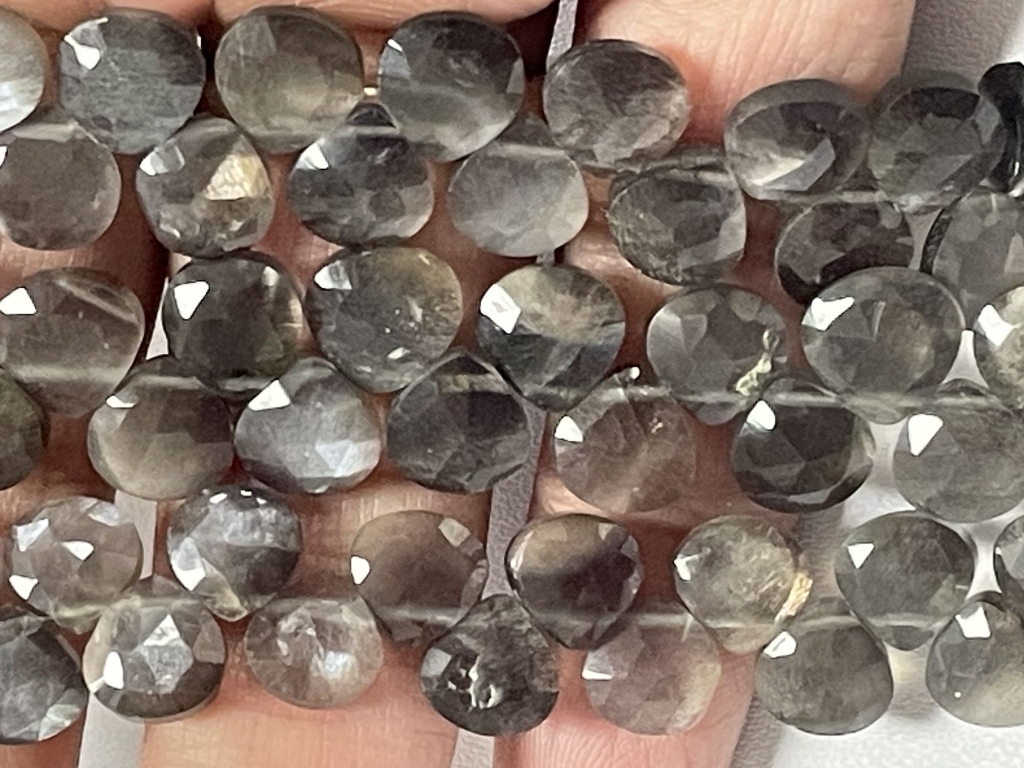 Grey Goldshine Moonstone Heart Faceted