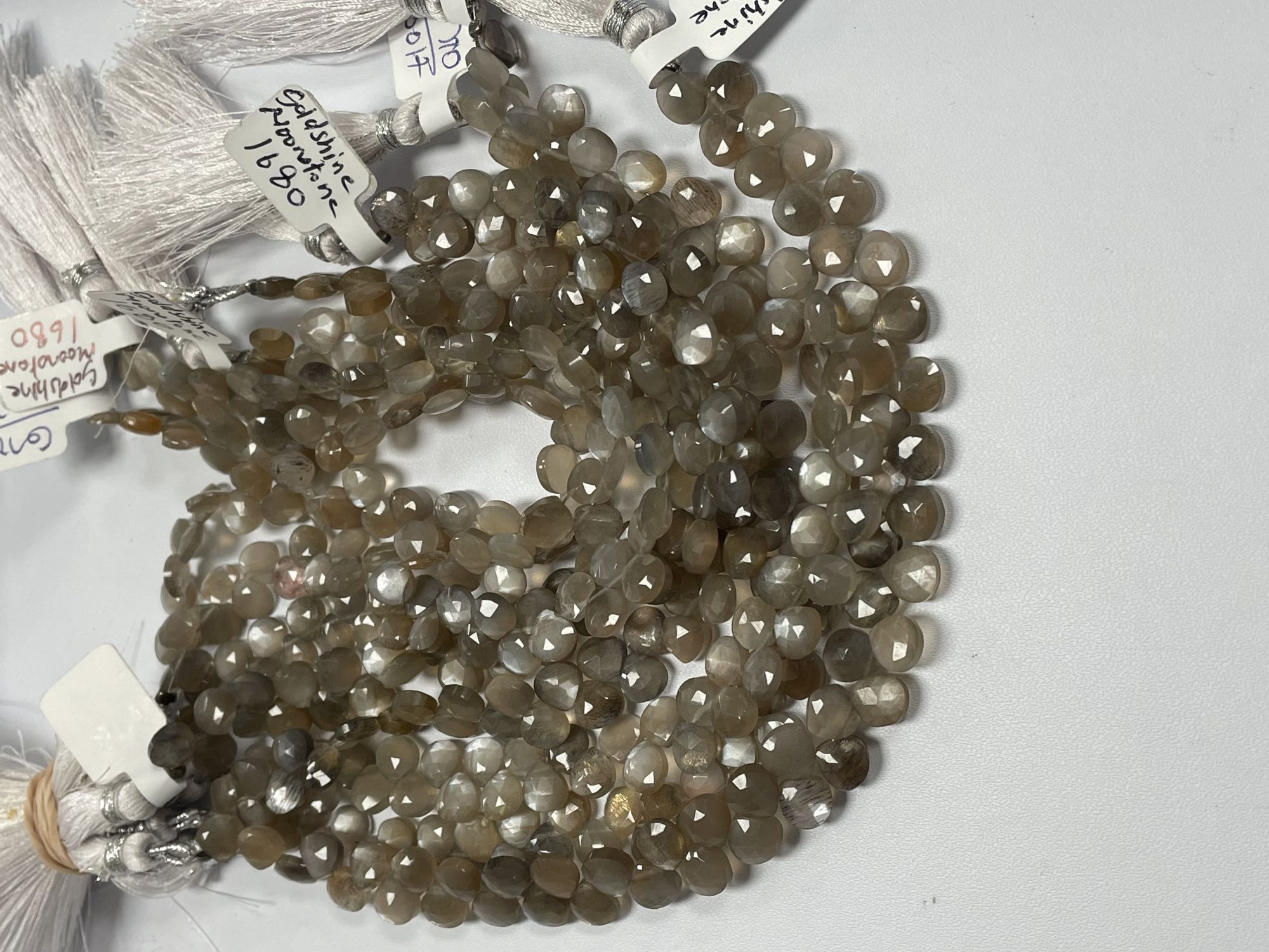 Peach Grey Goldshine Moonstone Heart Faceted