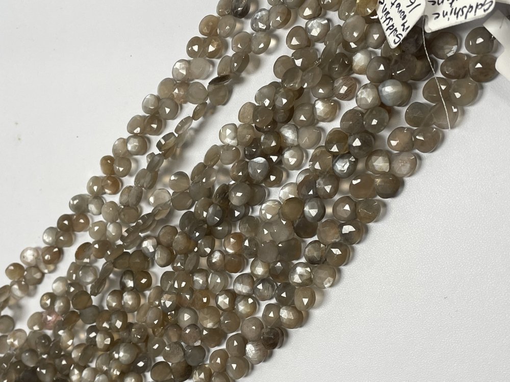 Peach Grey Goldshine Moonstone Heart Faceted