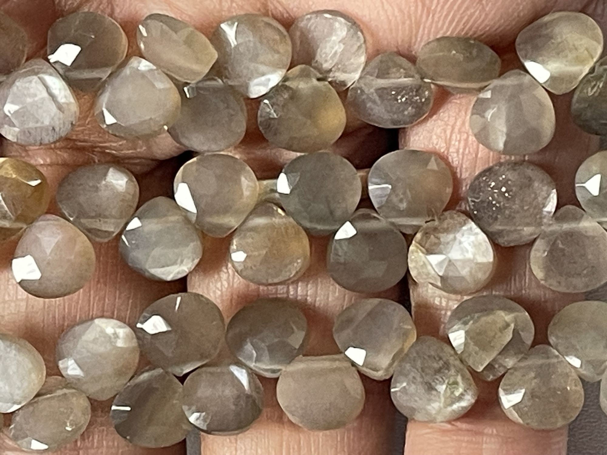 Peach Grey Goldshine Moonstone Heart Faceted