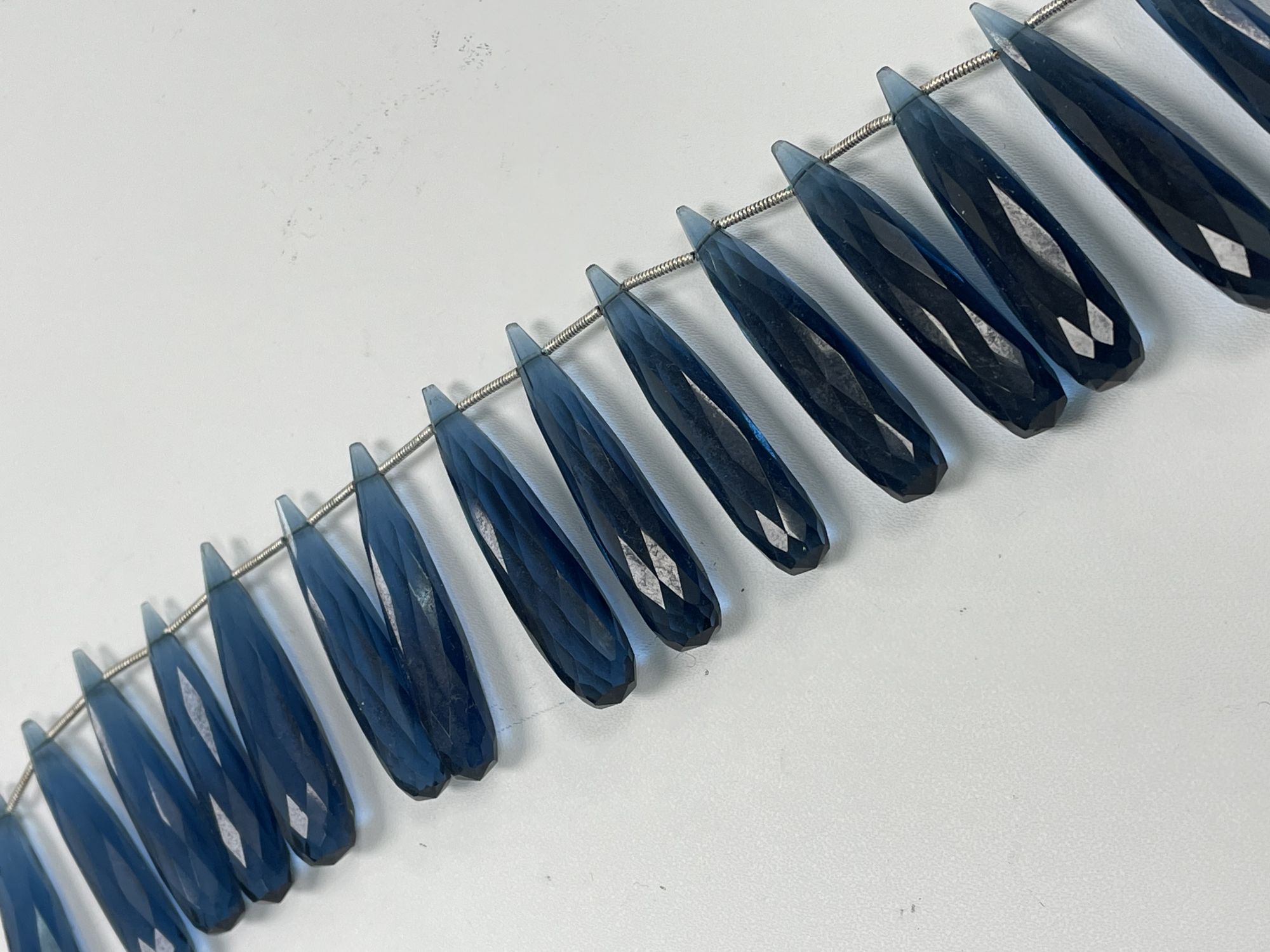 Dark Blue Hydro Quartz Long Drop Faceted