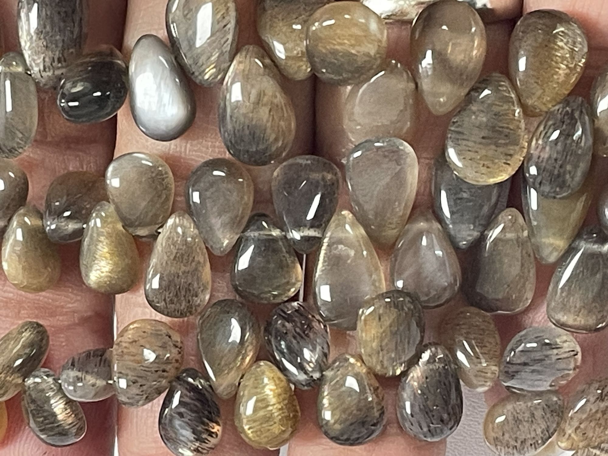 Grey Goldshine Moonstone Pear Smooth