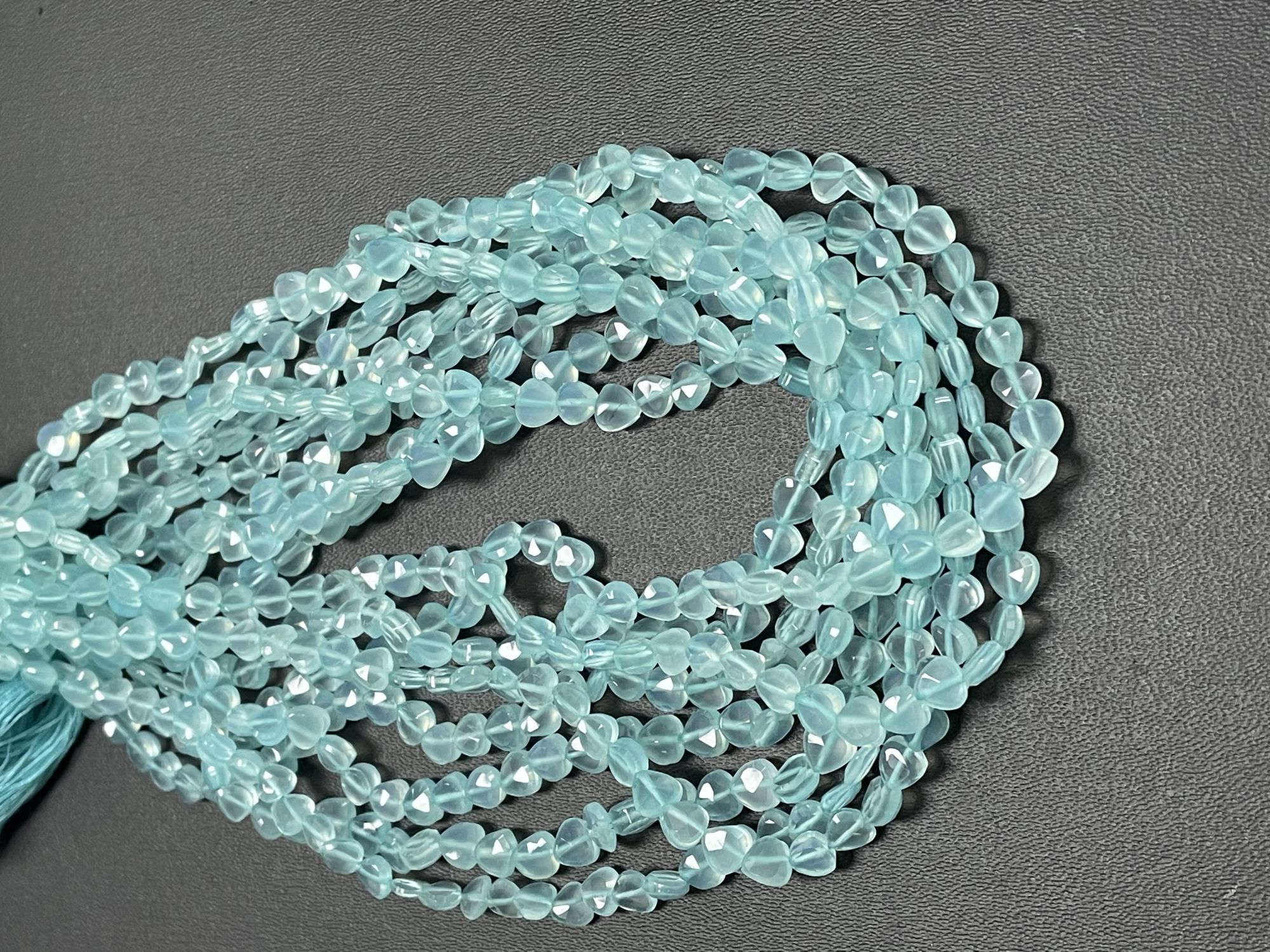 Aqua Chalcedony Heart Straight Drill Faceted