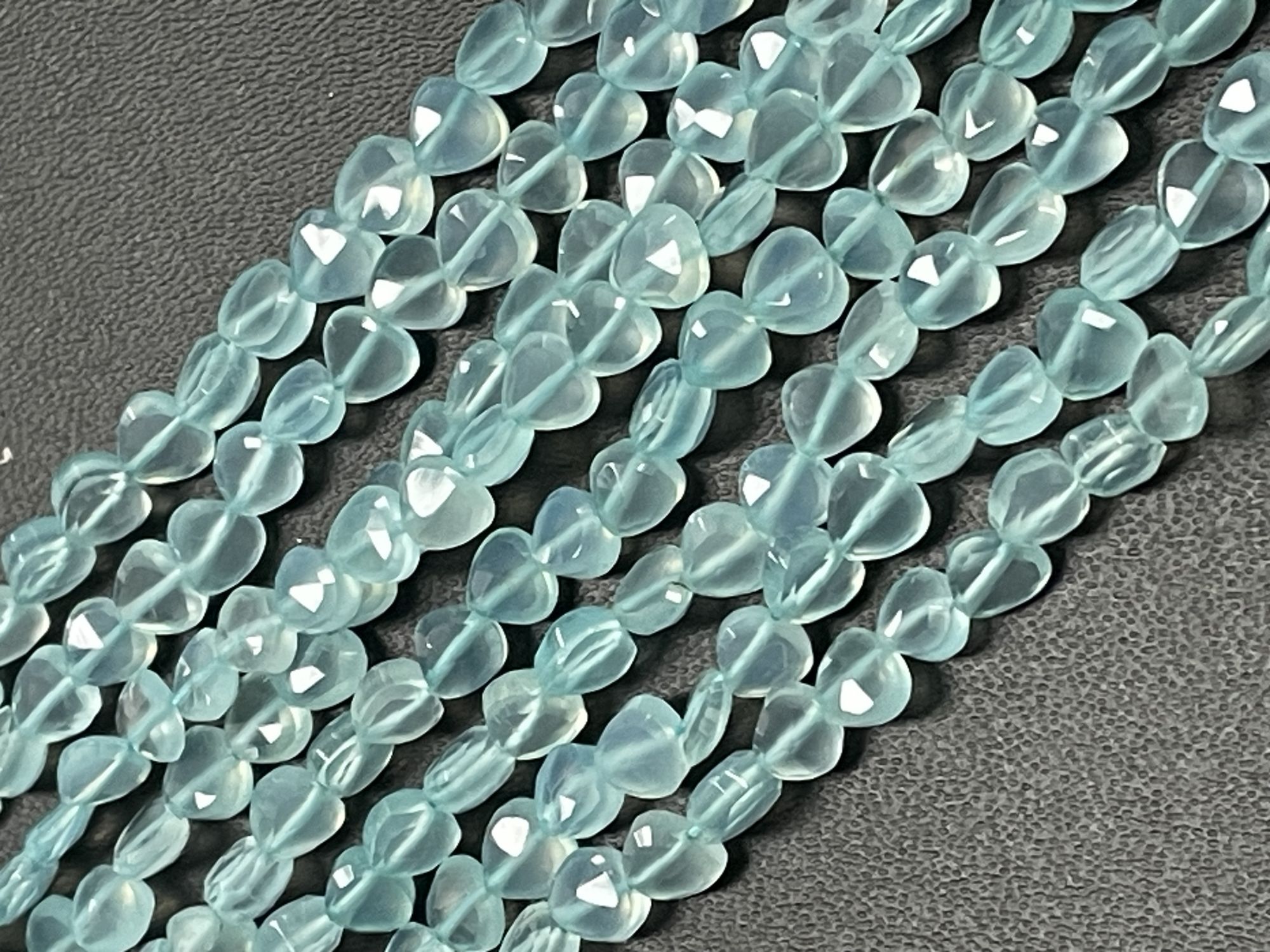 Aqua Chalcedony Heart Straight Drill Faceted