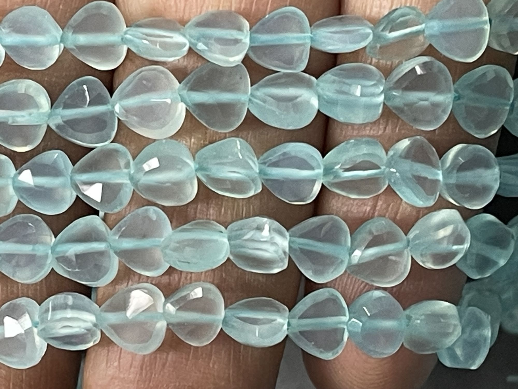 Aqua Chalcedony Heart Straight Drill Faceted