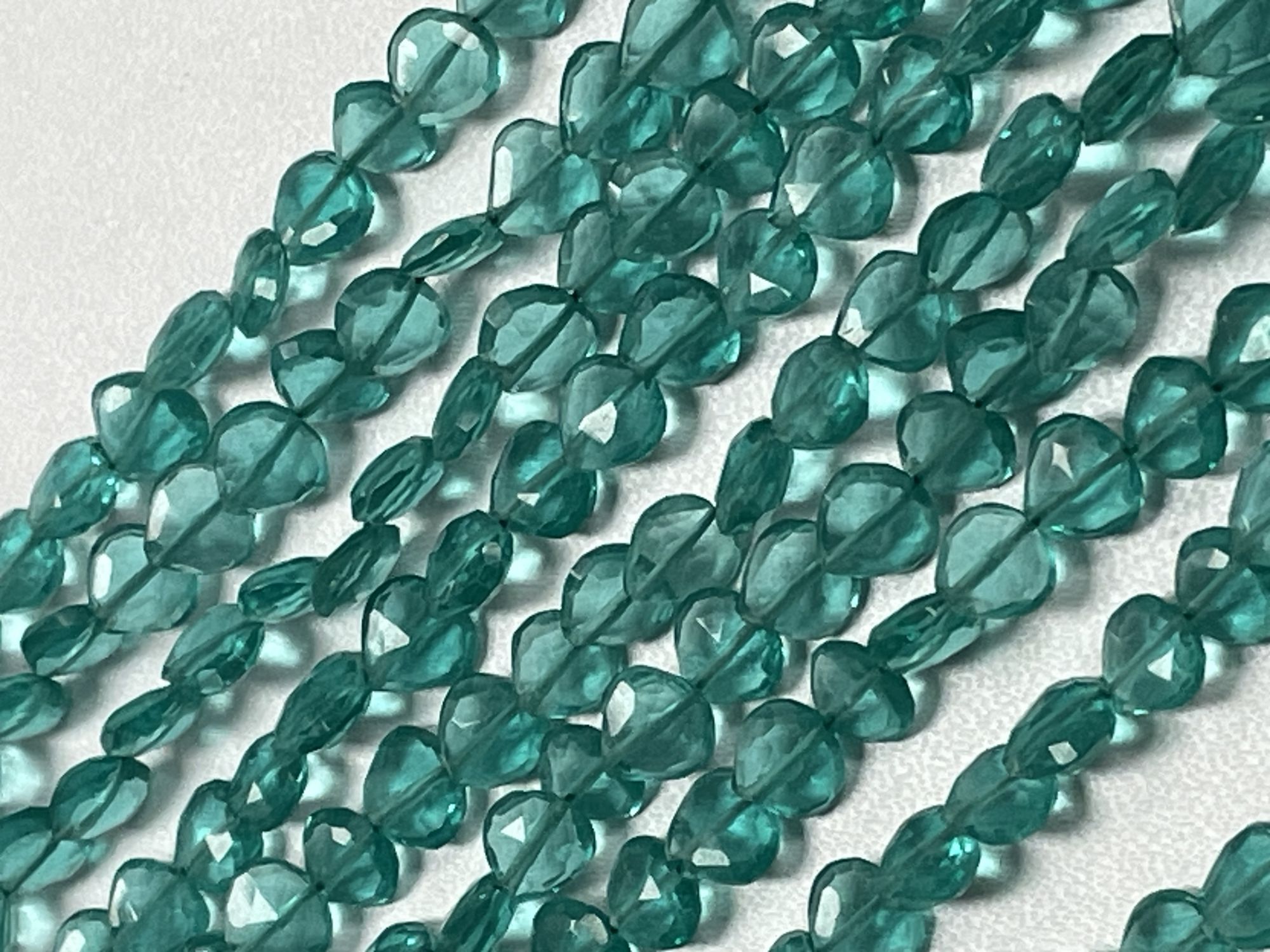 Teal Hydro Quartz Heart Straight Drill Faceted