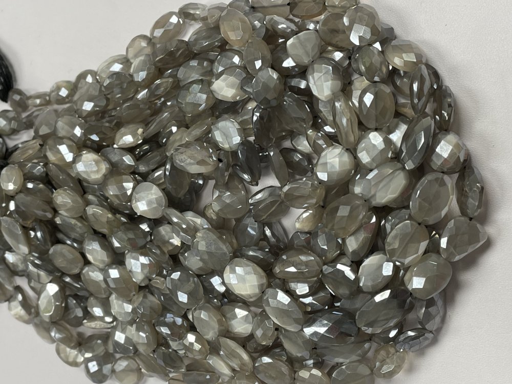 Grey Coated Moonstone Oval Faceted