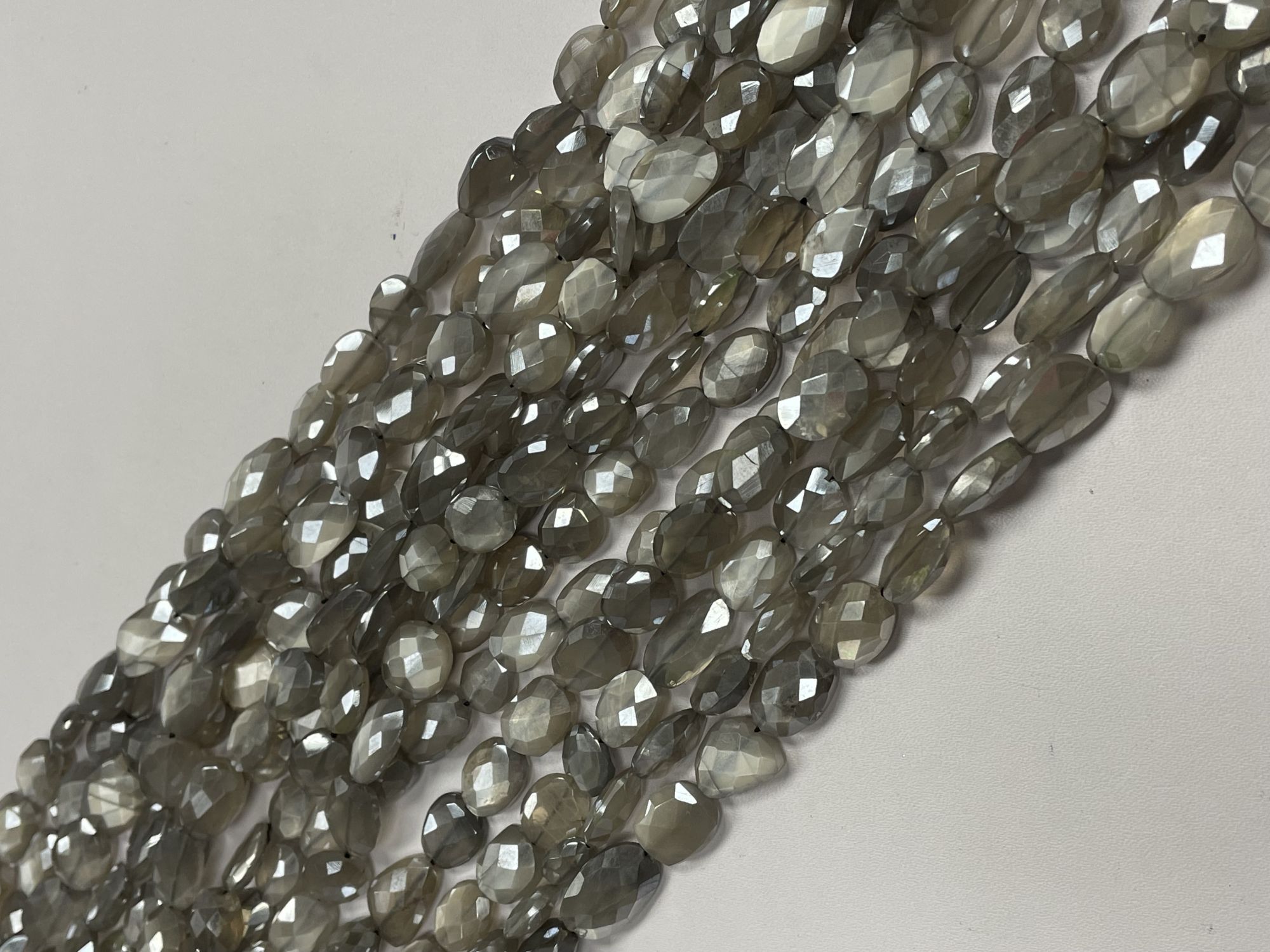 Grey Coated Moonstone Oval Faceted