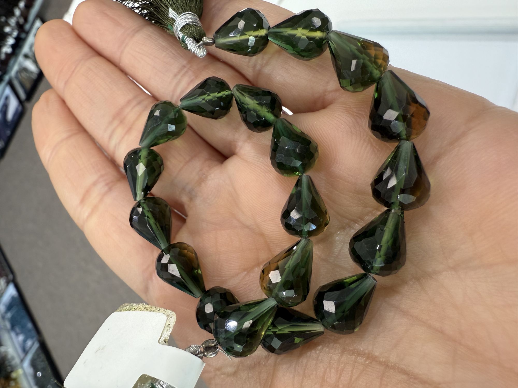 Dark Green Hydro Quartz straight Drill Drops Faceted