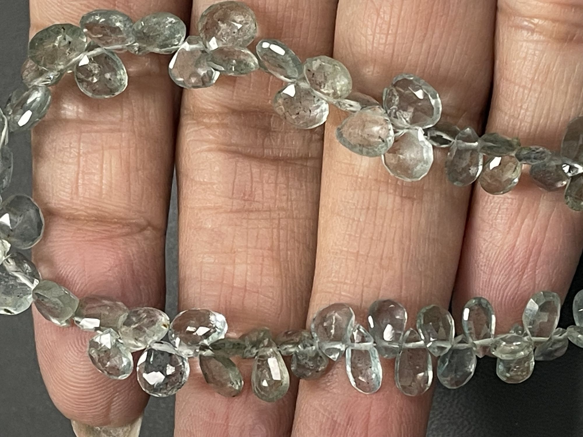 Moss Aquamarine Briolette Faceted