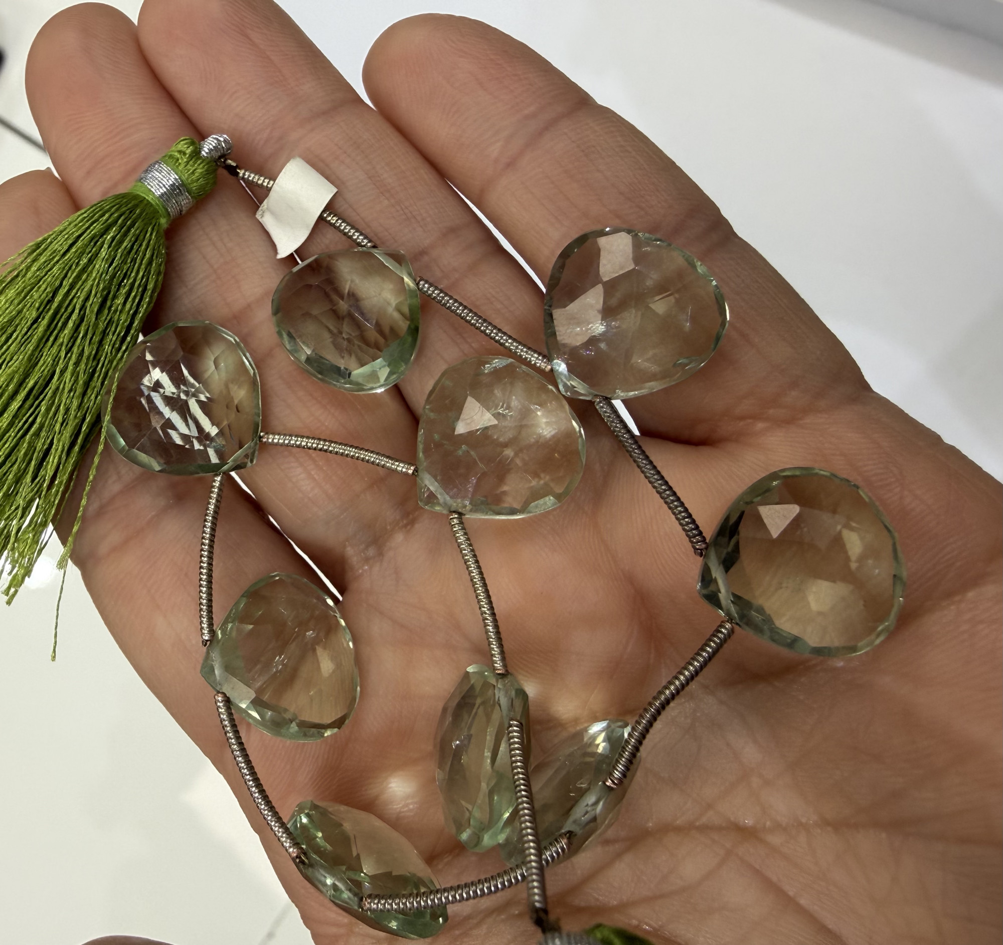 Green Amethyst Hearts Faceted