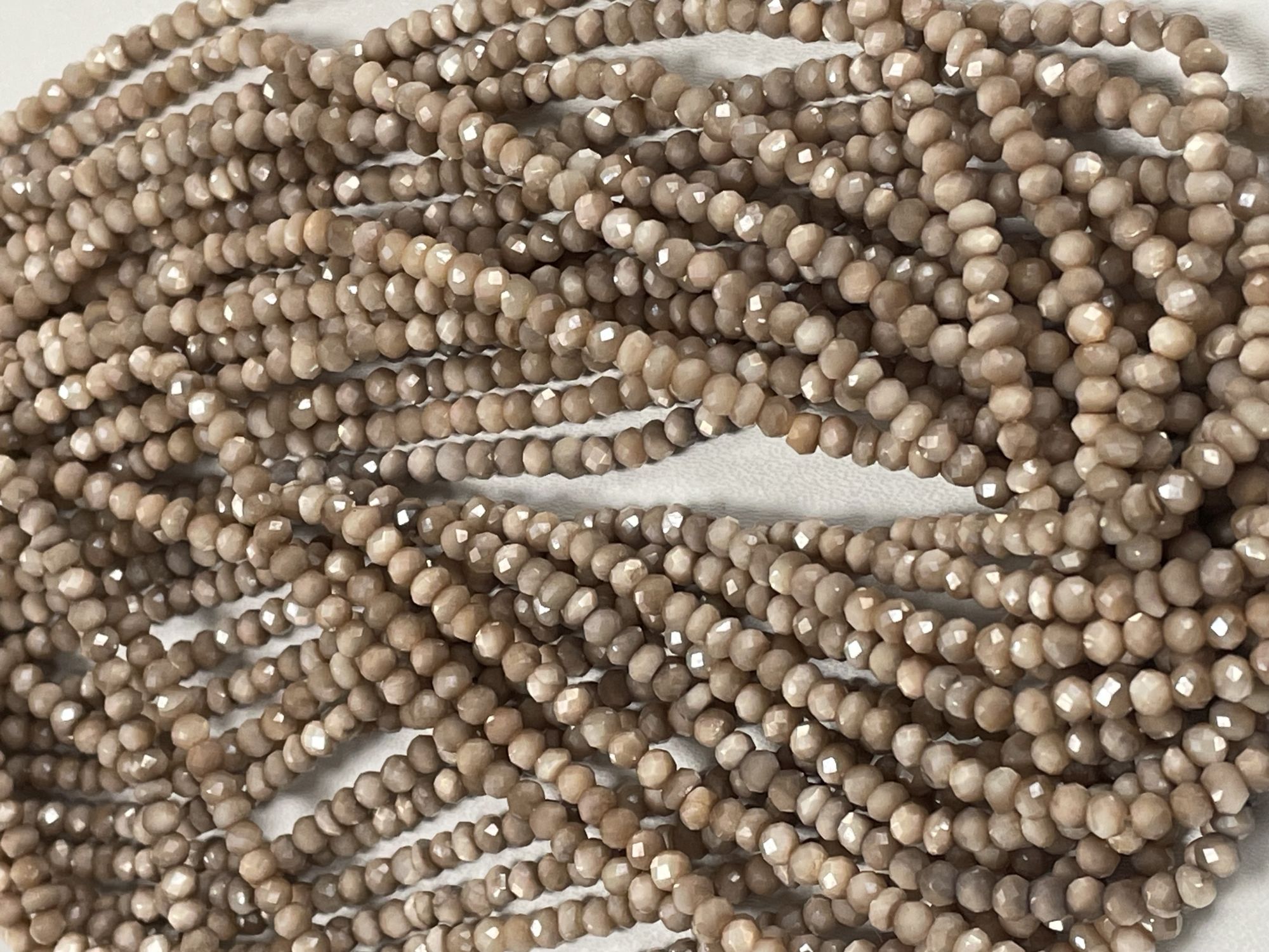 Coated Beige Moonstone Rondelle Faceted