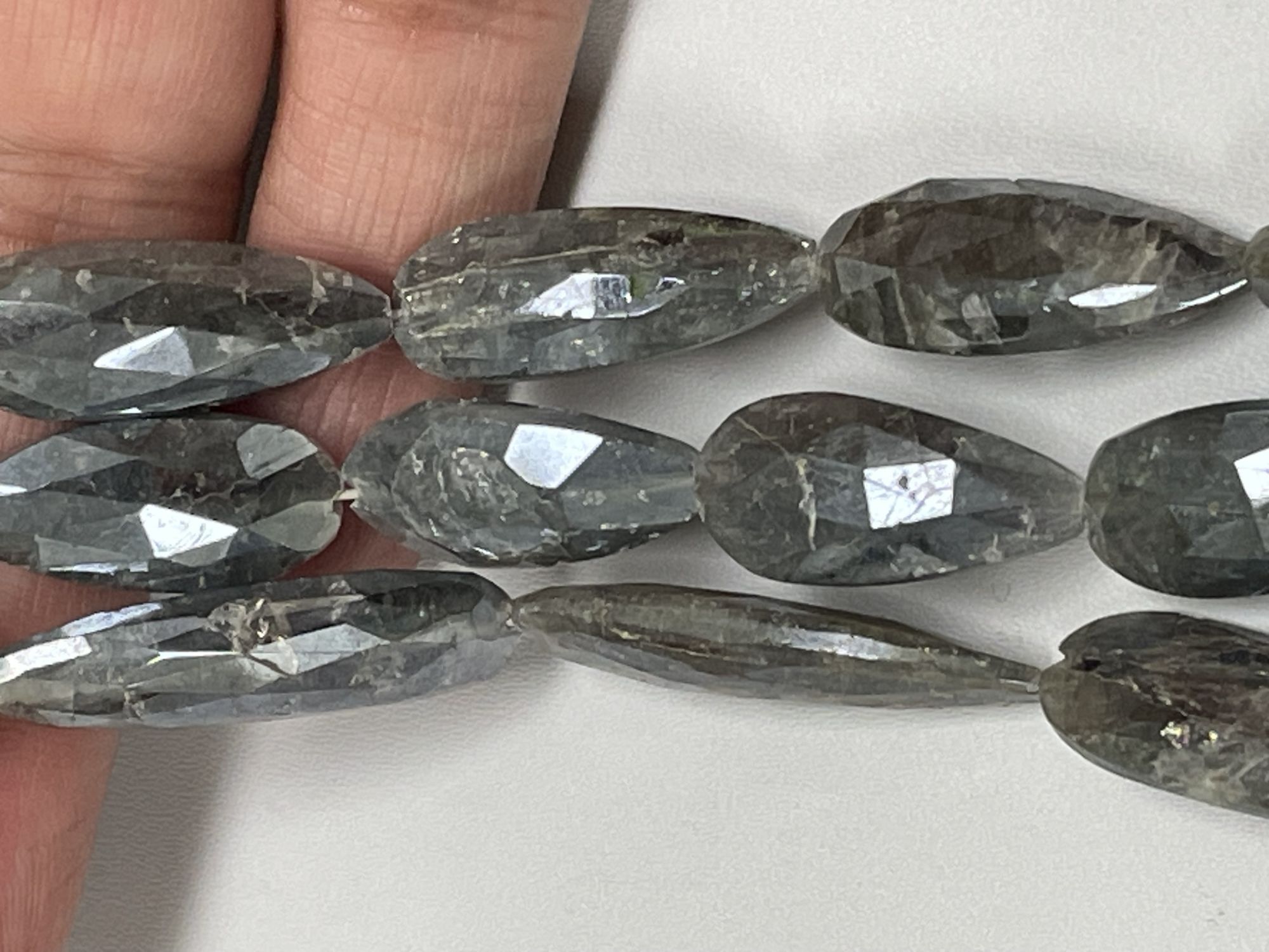 Grey Silverite Long Pear Faceted