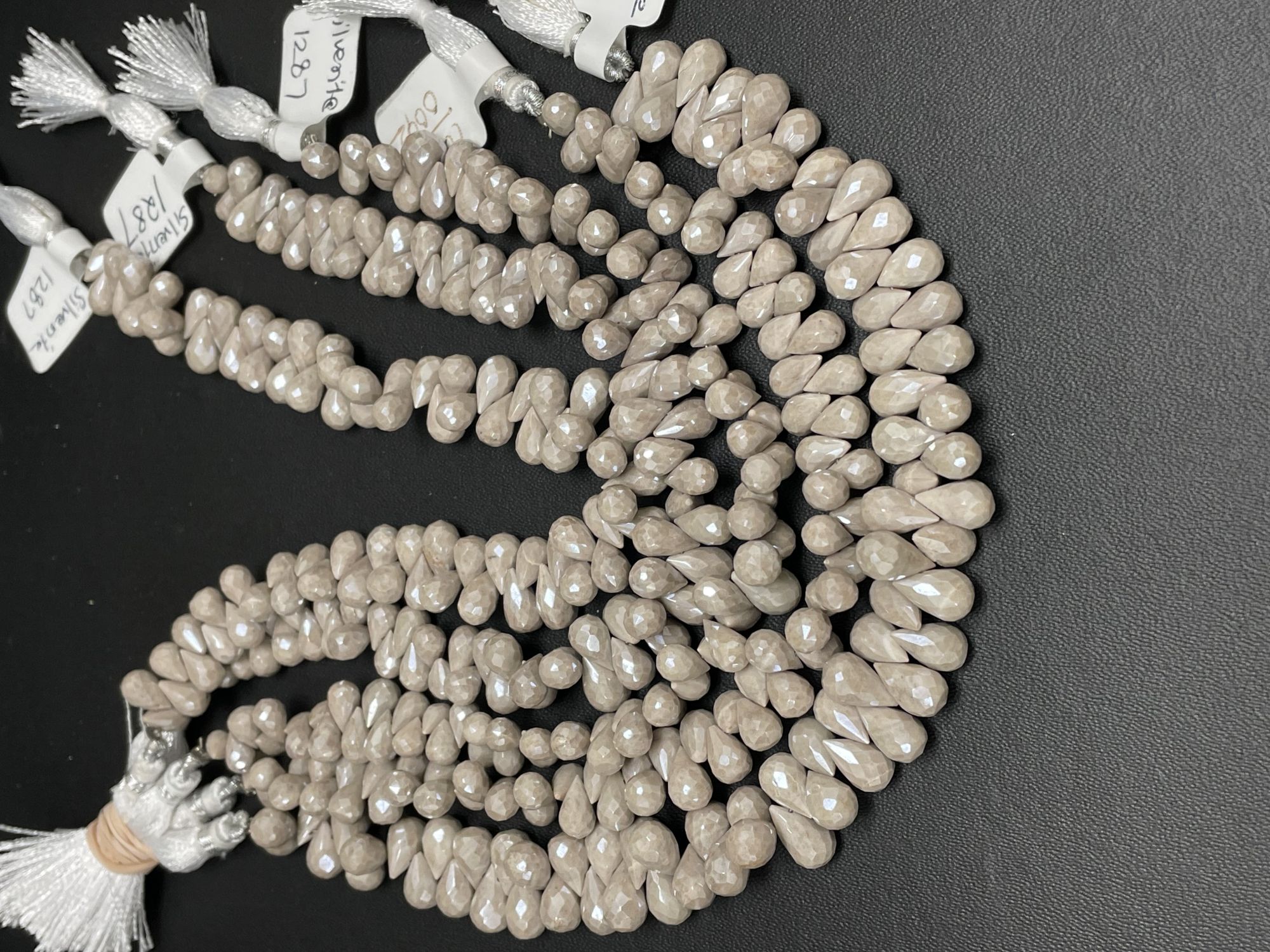 Beige Silverite Drop Faceted