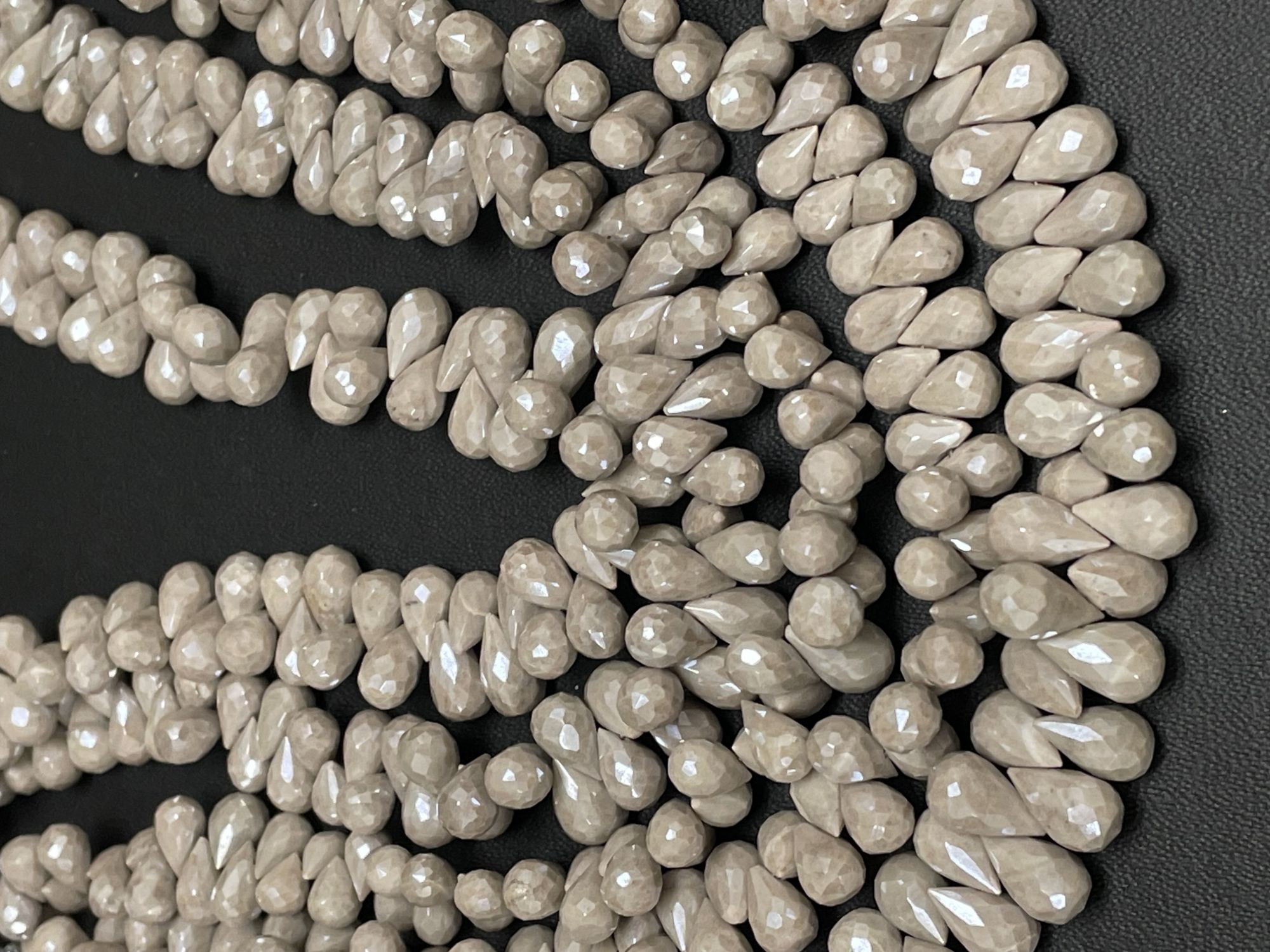 Beige Silverite Drop Faceted