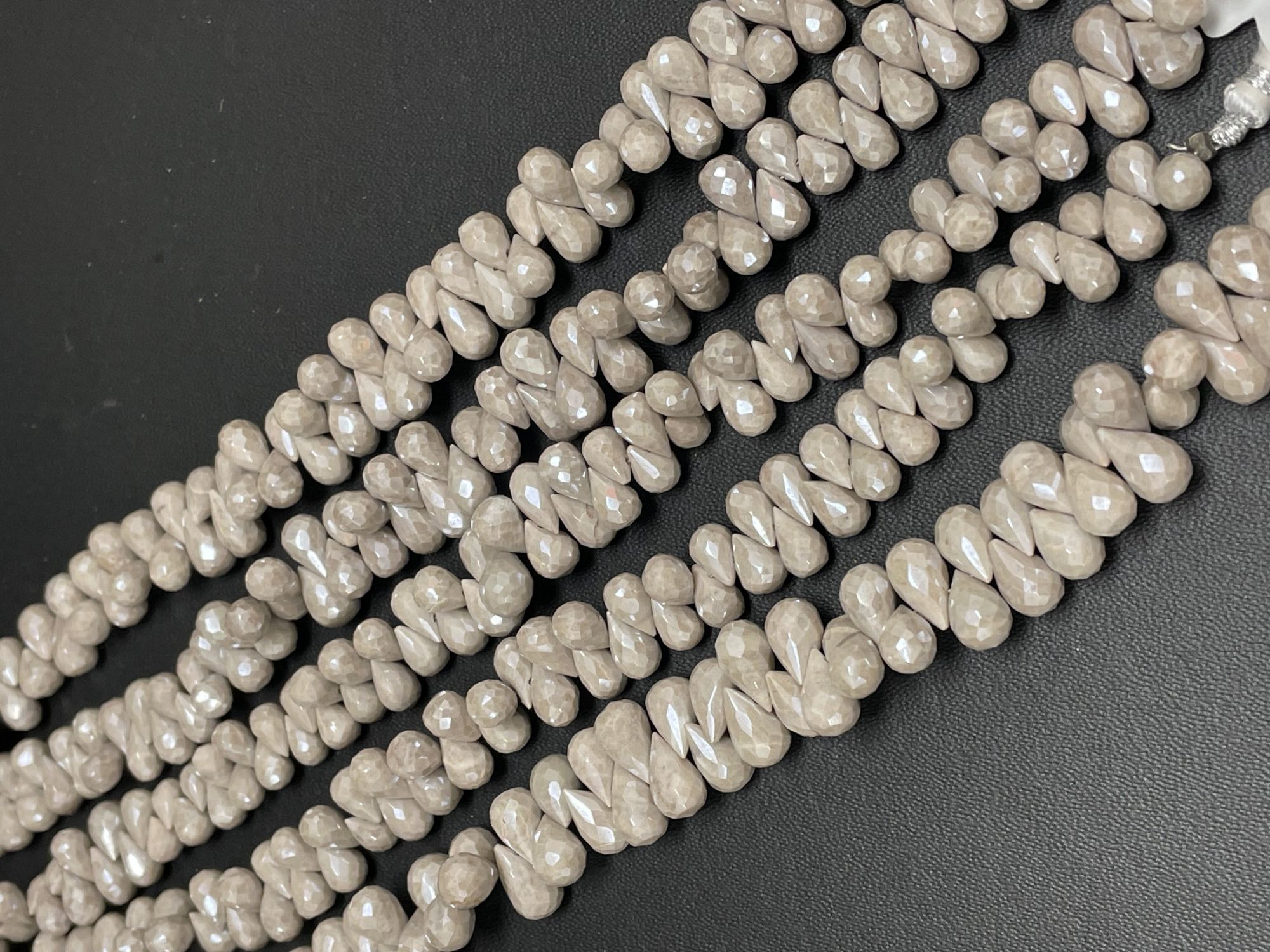 Beige Silverite Drop Faceted