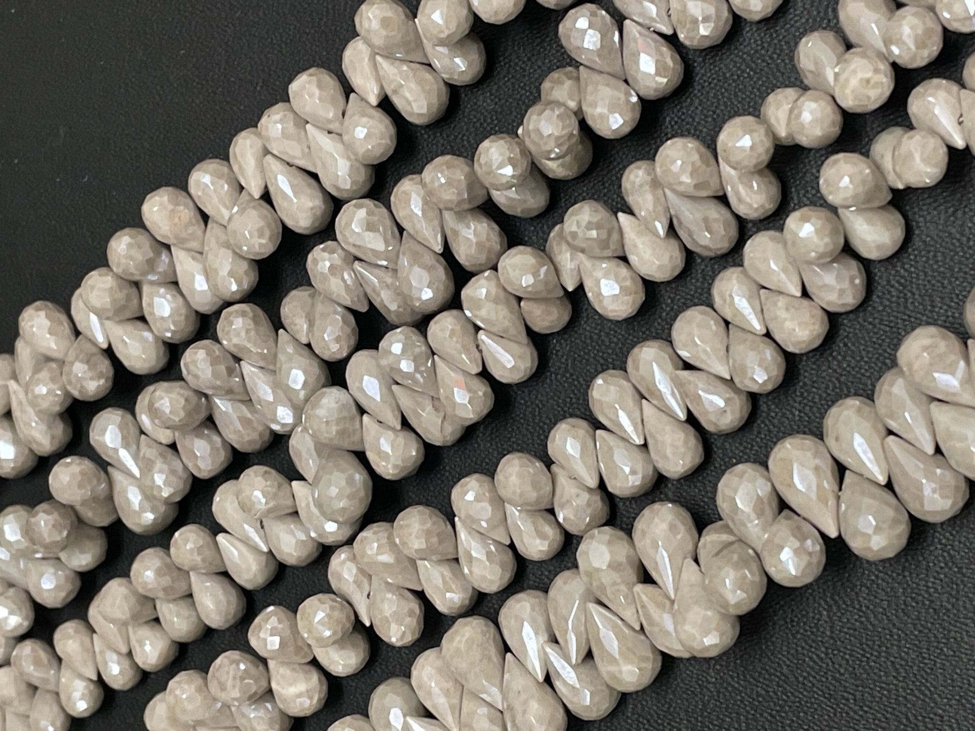 Beige Silverite Drop Faceted