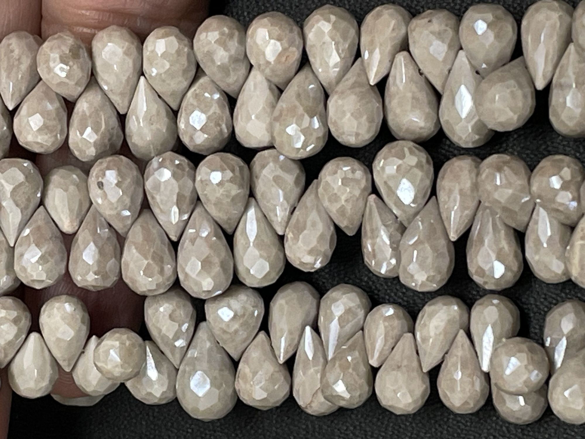 Beige Silverite Drop Faceted