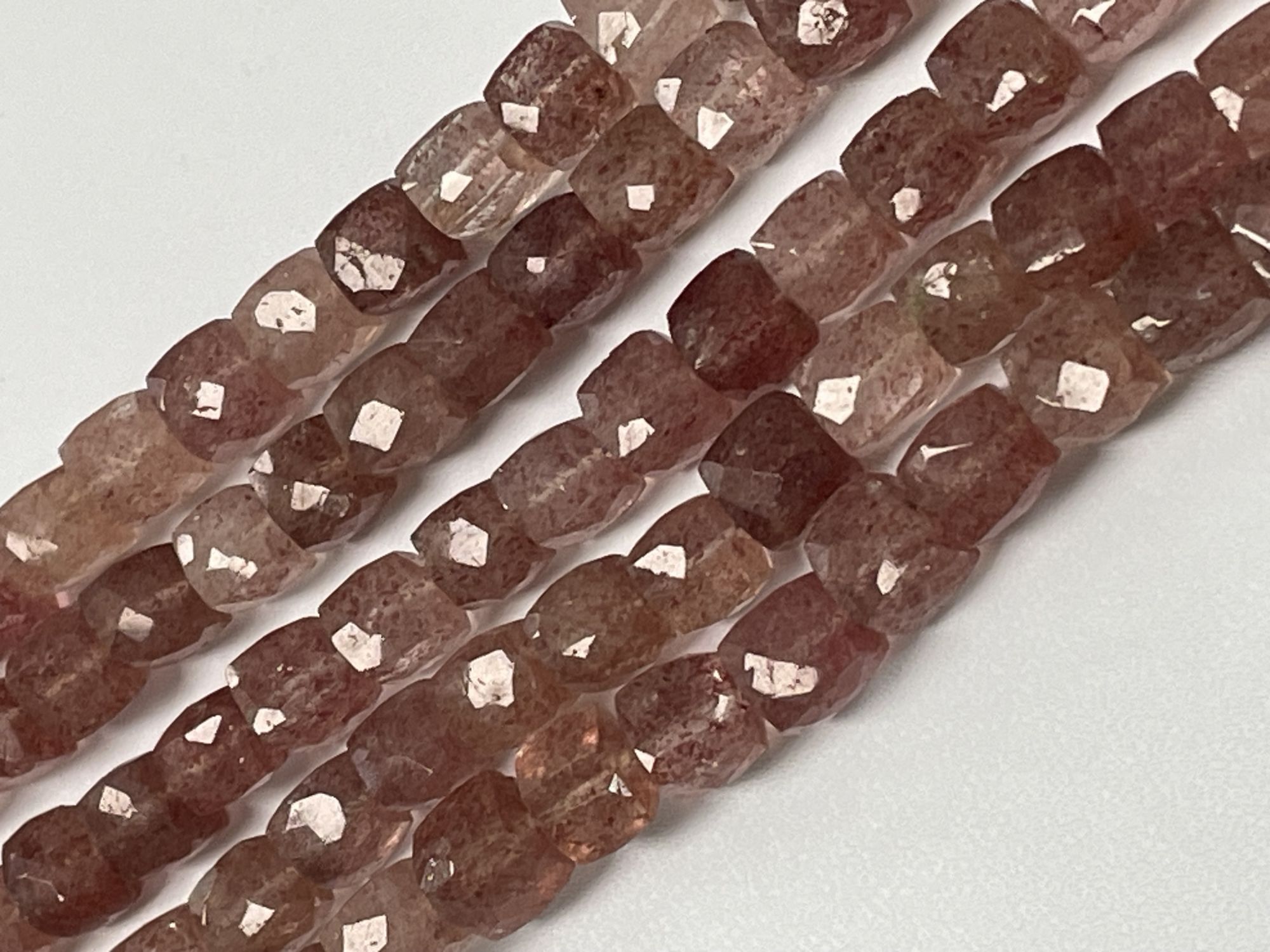 Pink Strawberry Quartz Cube Faceted