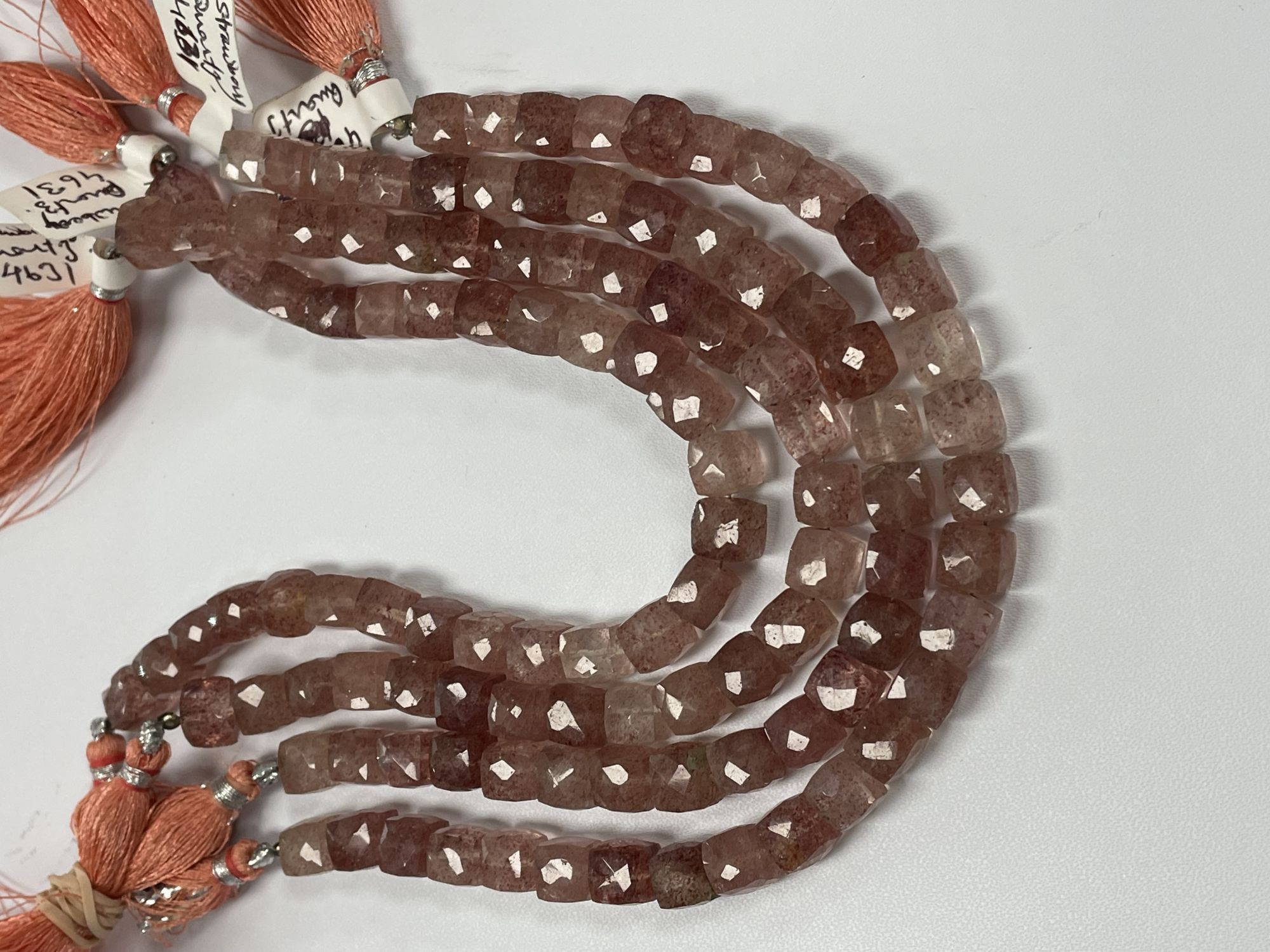 Pink Strawberry Quartz Cube Faceted