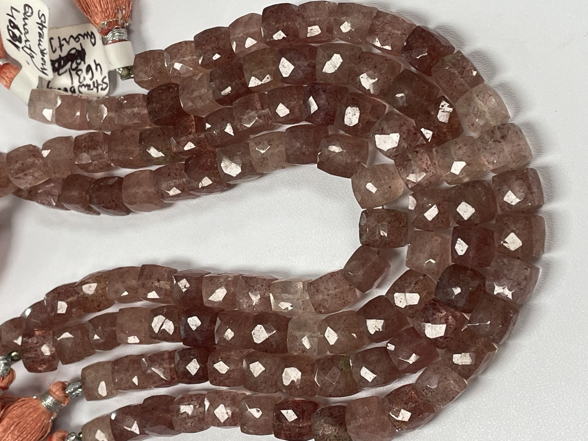 Pink Strawberry Quartz Cube Faceted