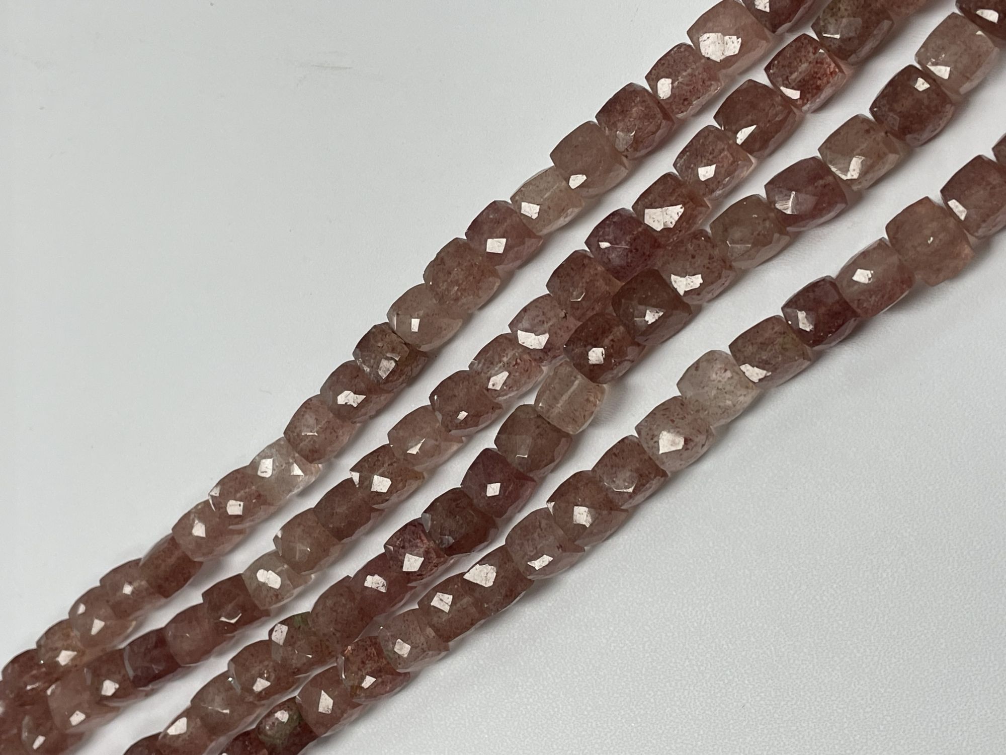 Pink Strawberry Quartz Cube Faceted