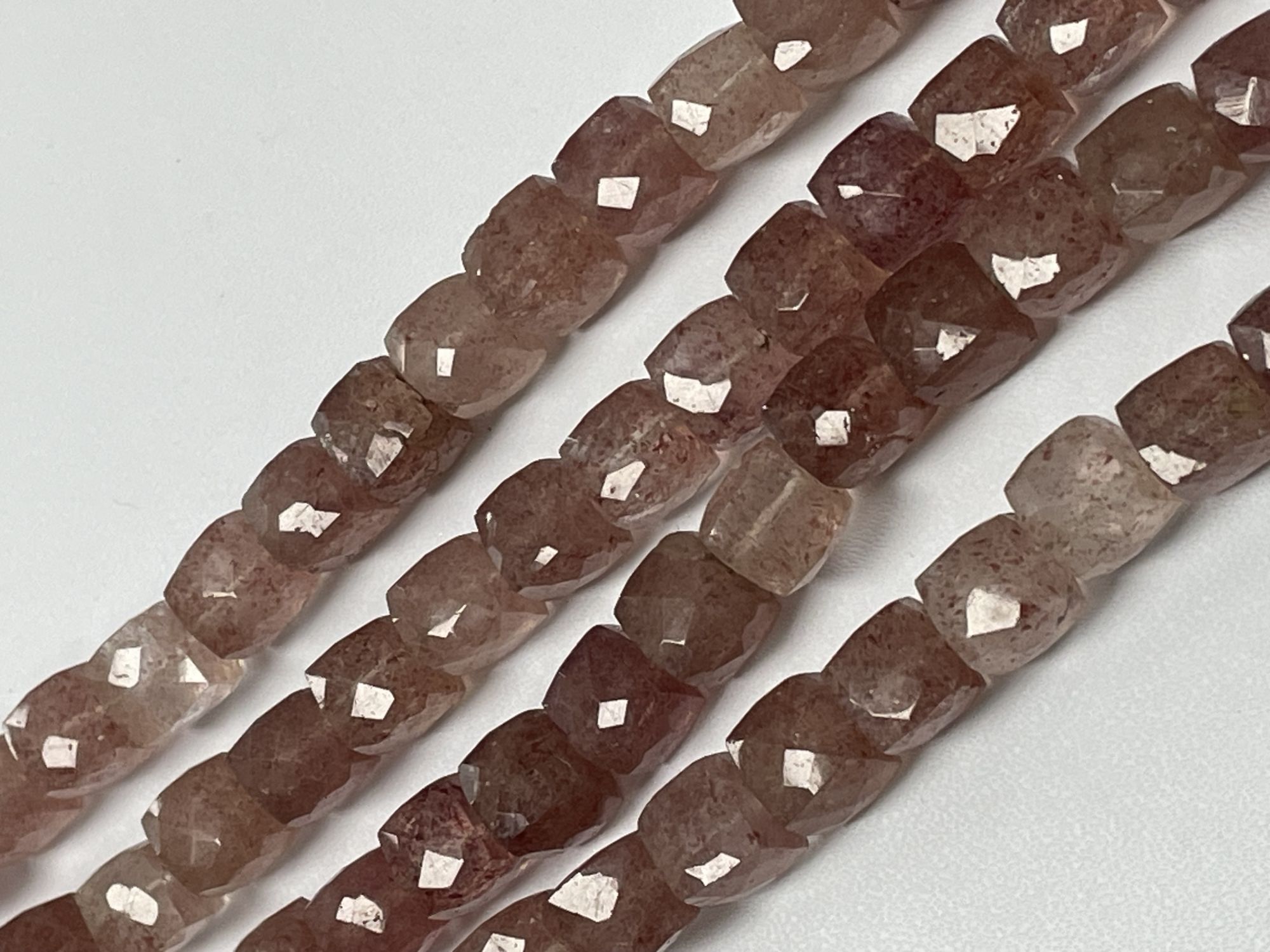 Pink Strawberry Quartz Cube Faceted