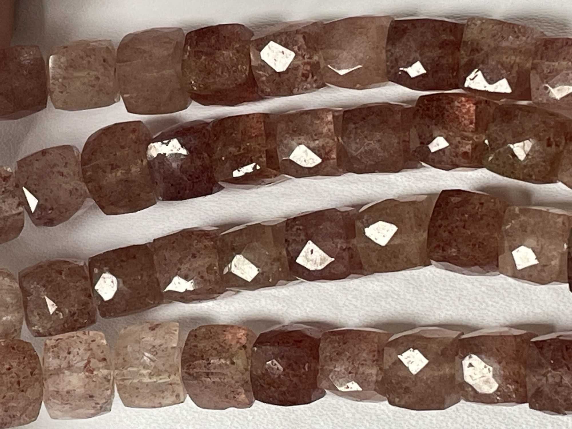 Pink Strawberry Quartz Cube Faceted