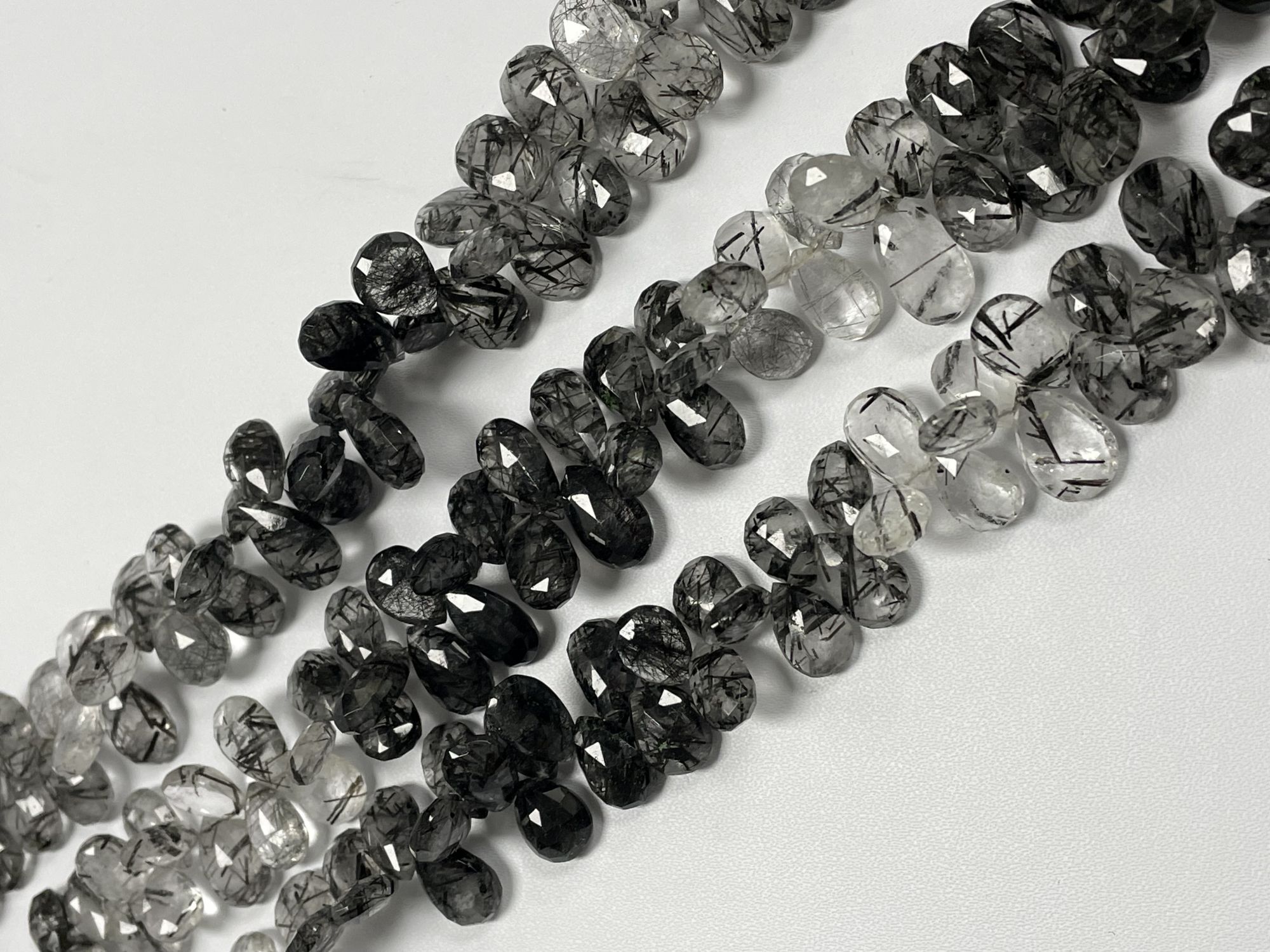 Black Rutilated Quartz Pear Faceted