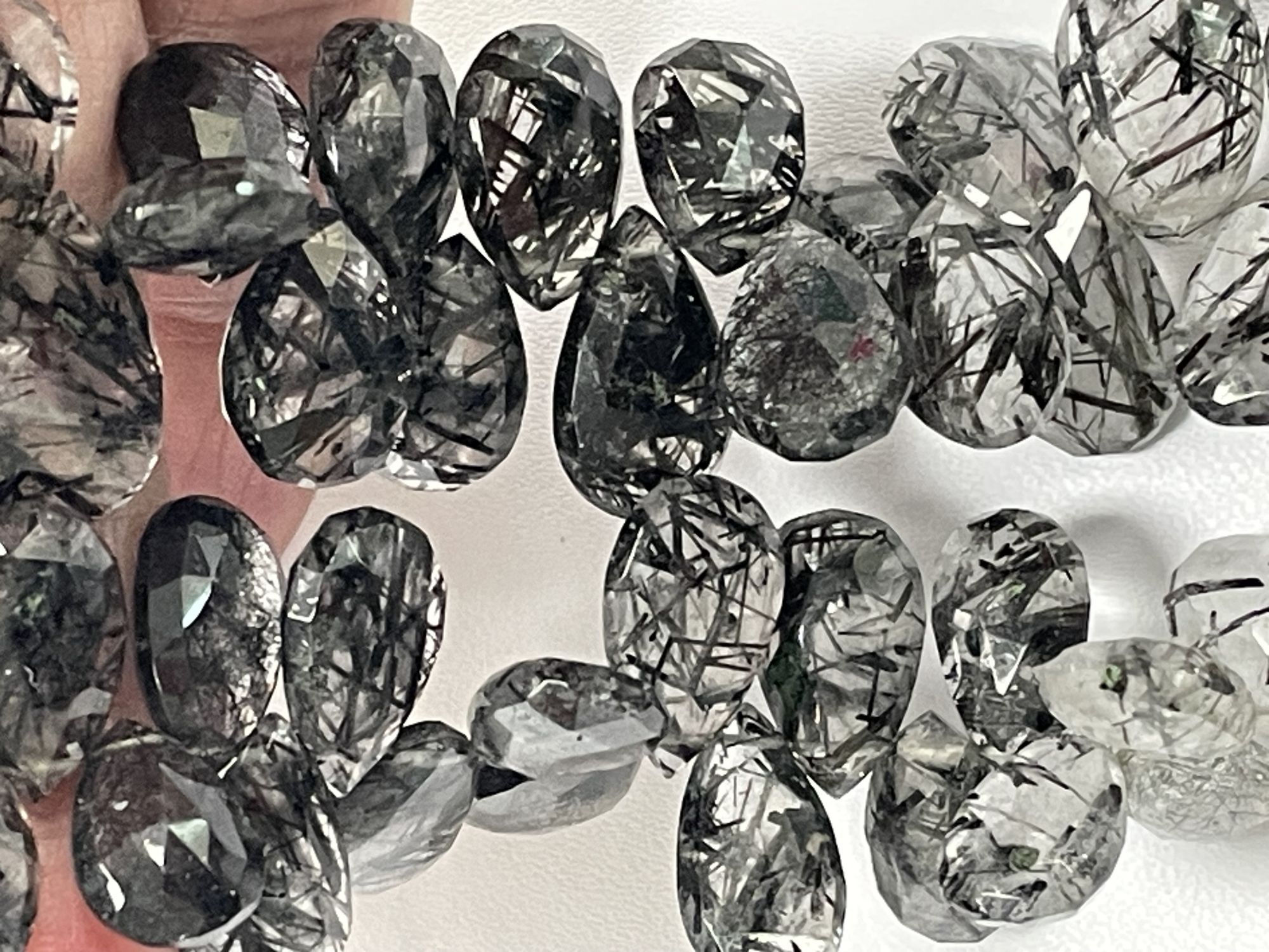 Black Rutilated Quartz Pear Faceted