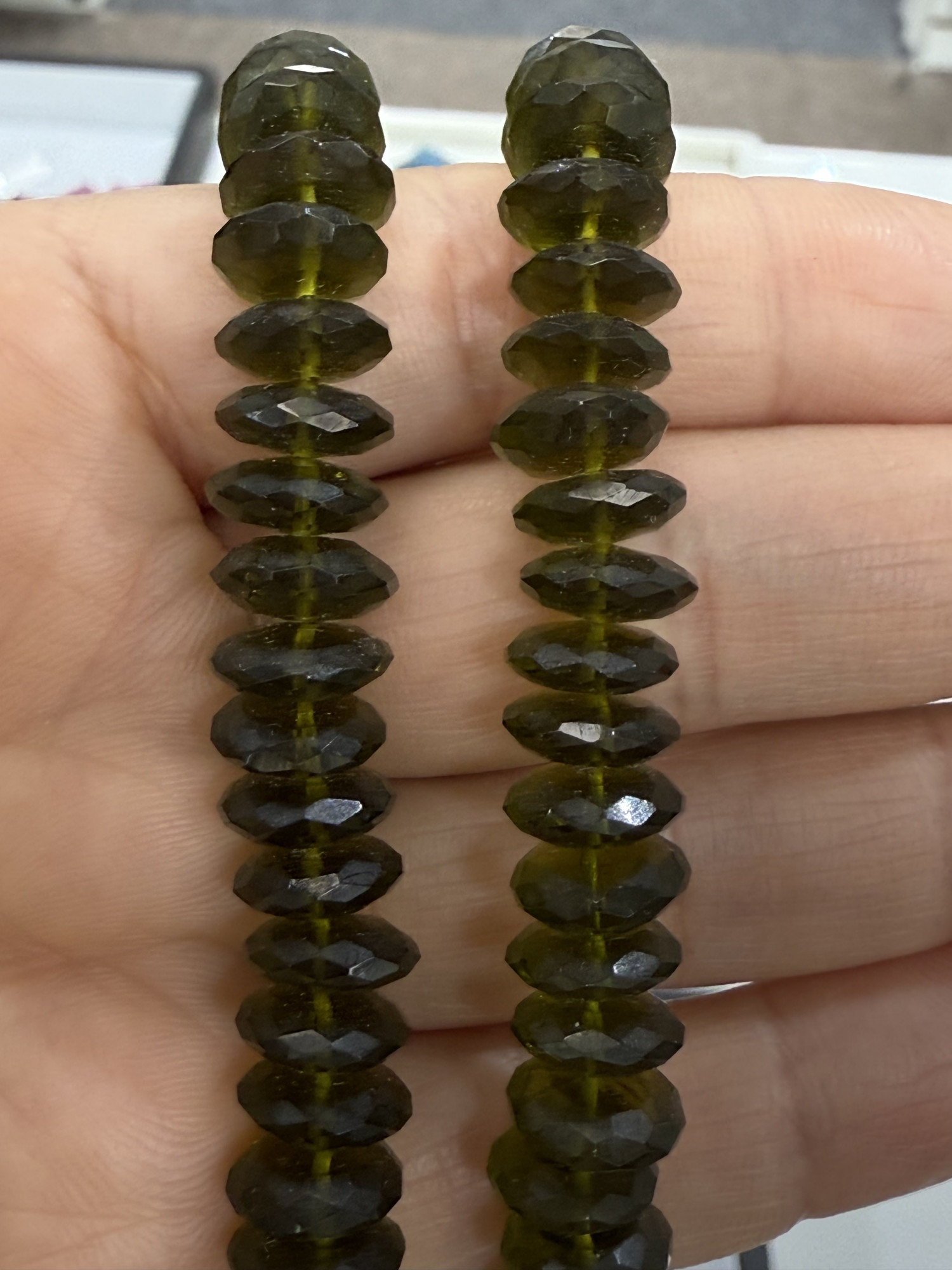 Olive Green Hydro Quartz Disc Faceted