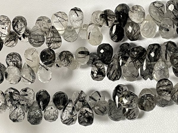 Black Rutilated Quartz Drop Faceted