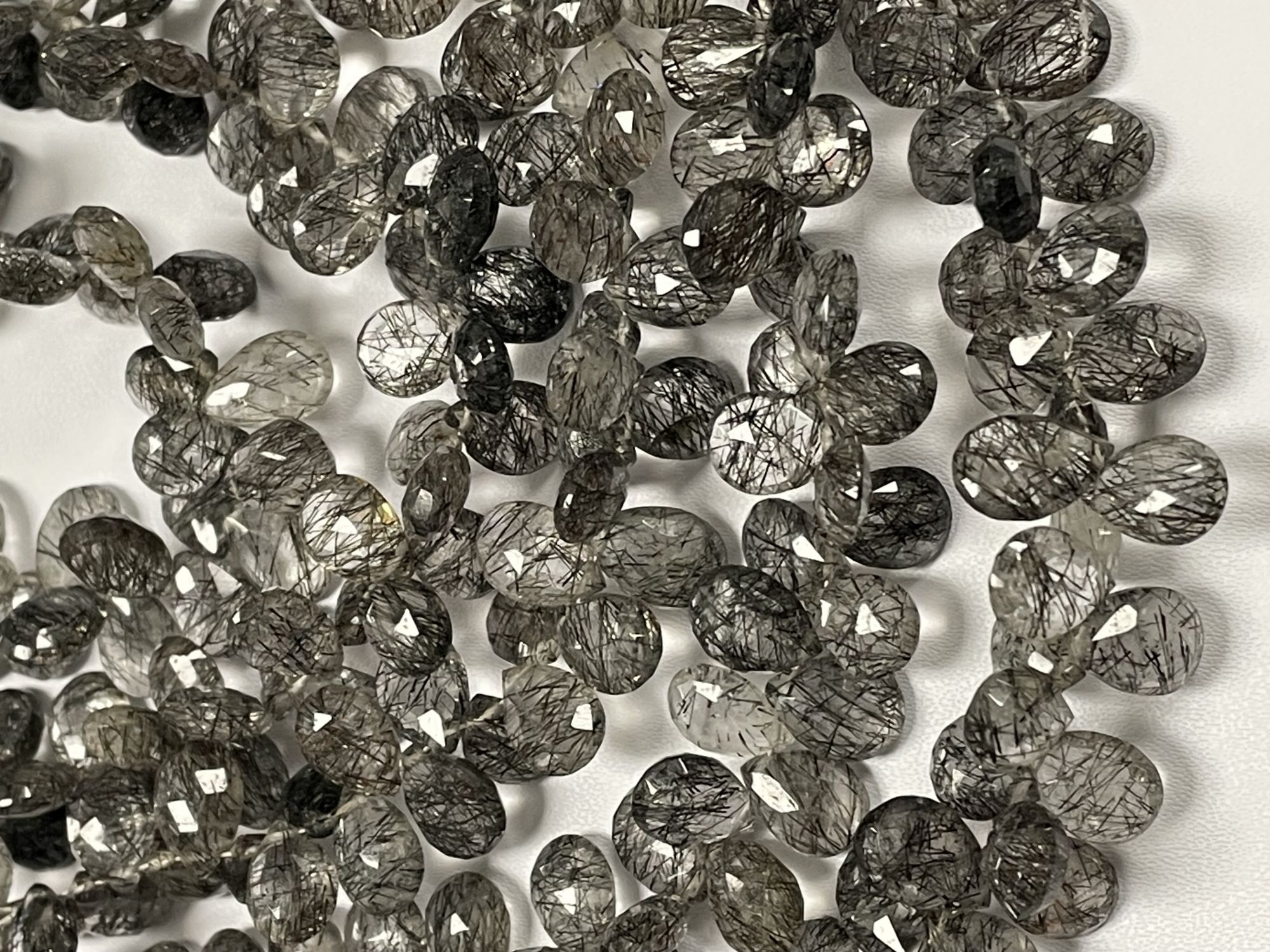 Black Rutilated Quartz Pear Faceted