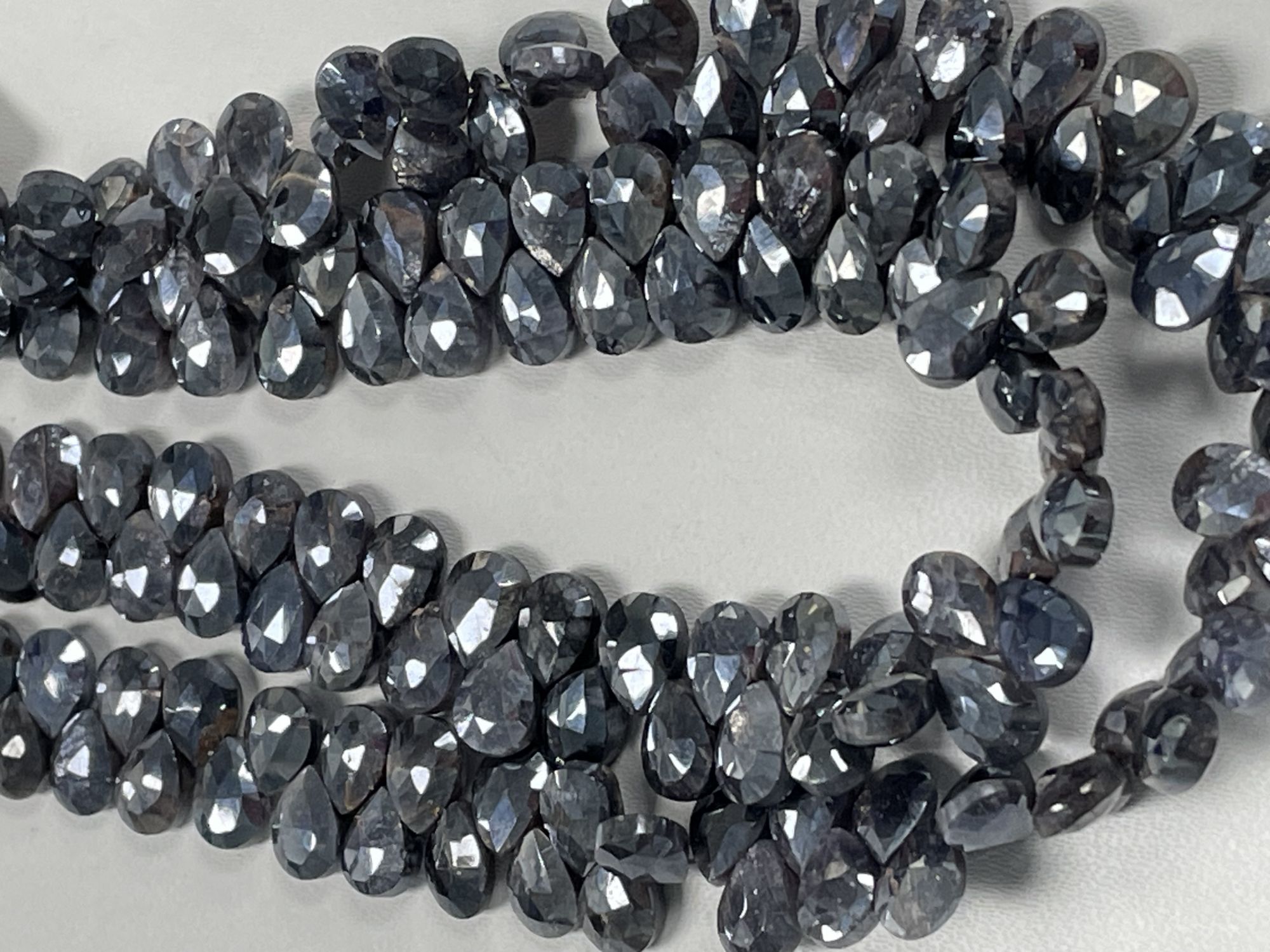 Coated Grey Silverite Pear Faceted