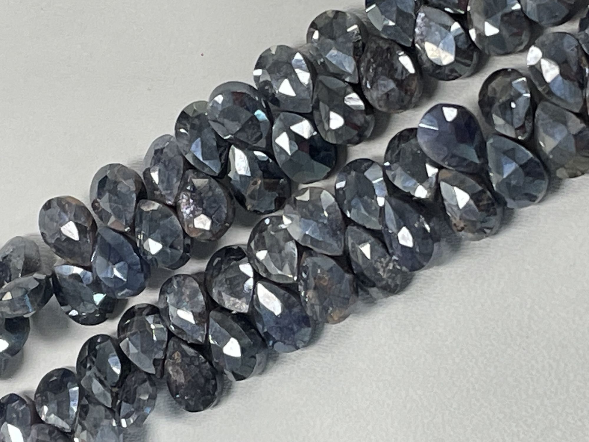 Coated Grey Silverite Pear Faceted