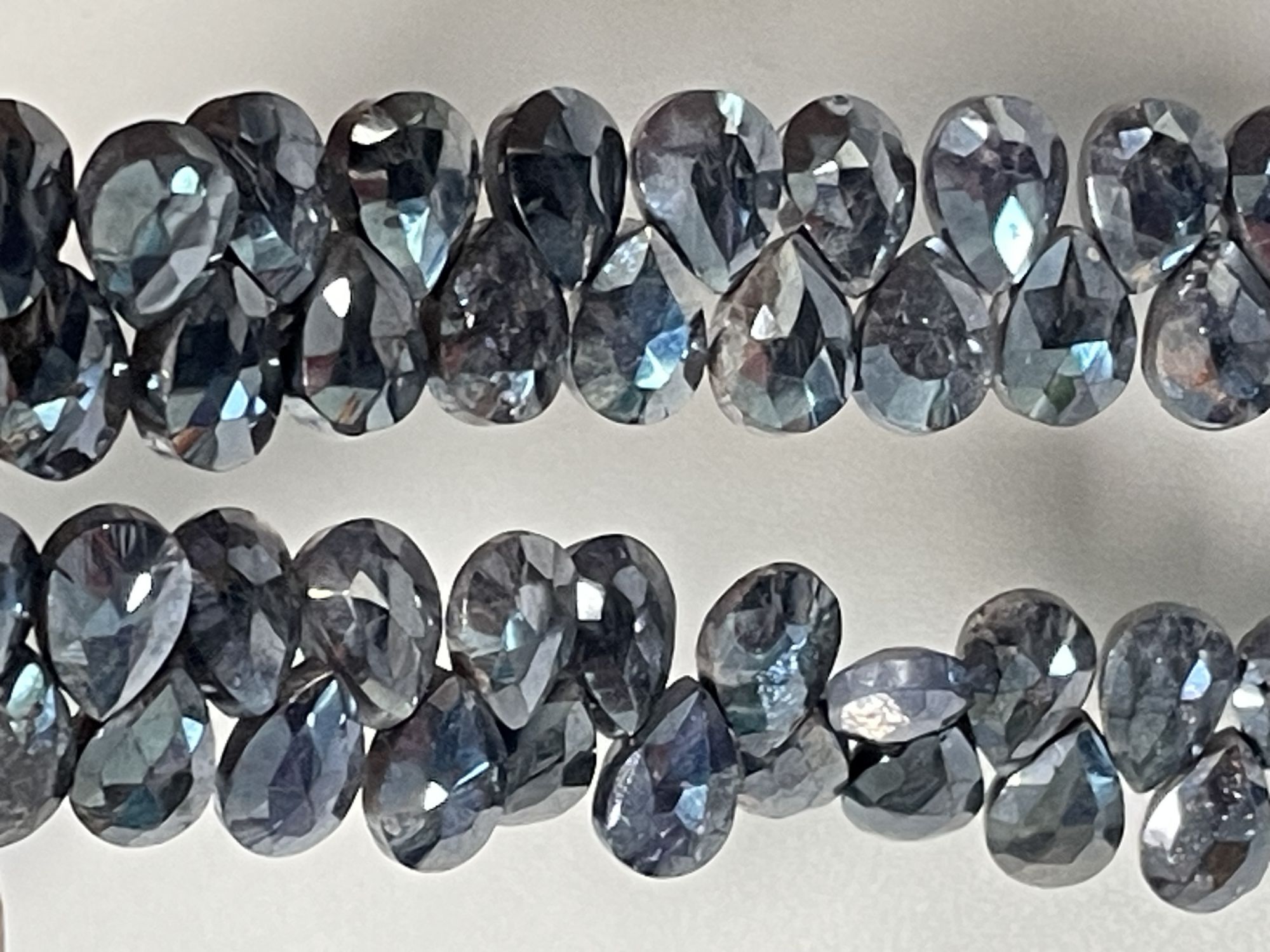 Coated Grey Silverite Pear Faceted