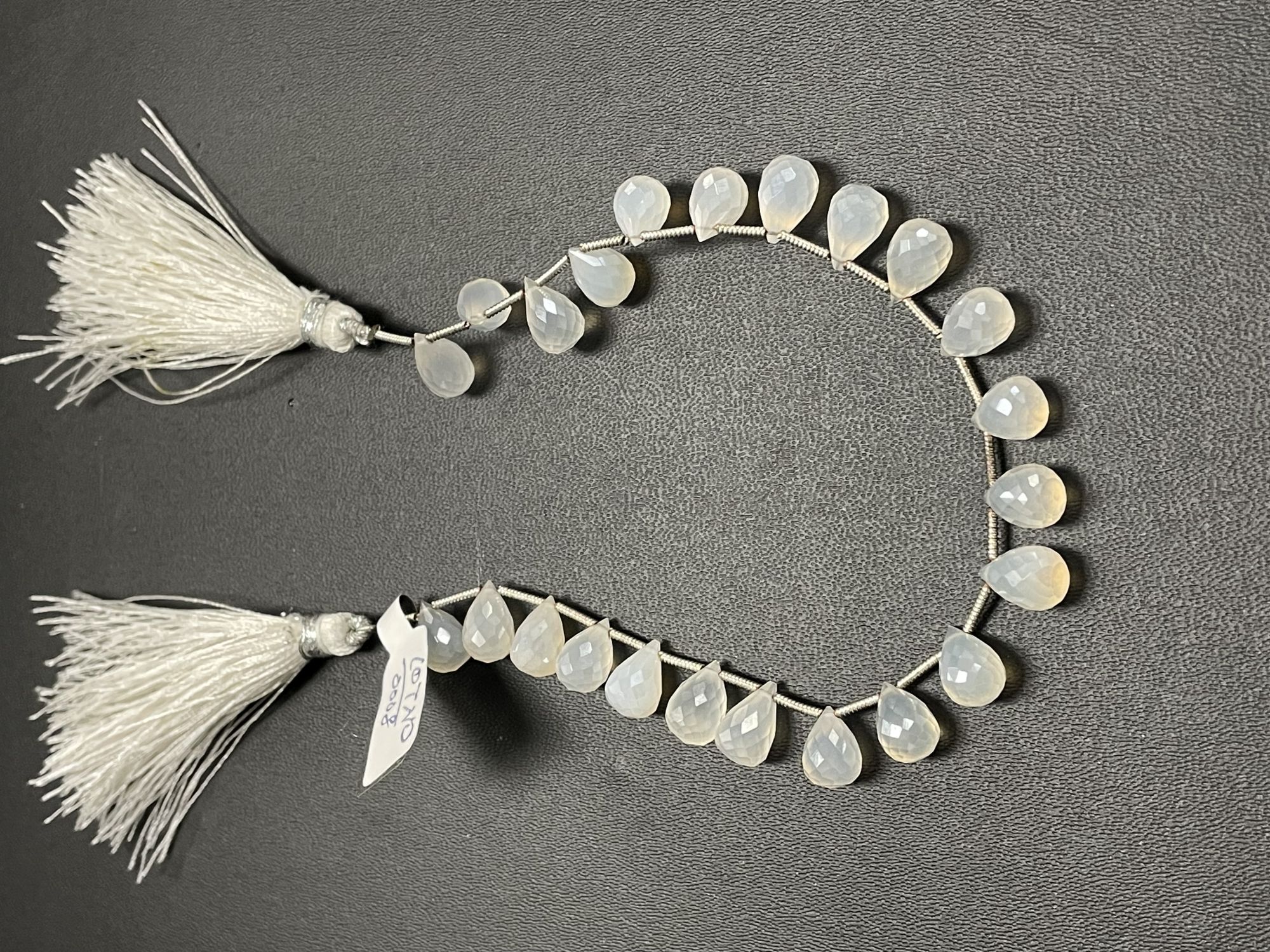 Coated Pearl White Chalcedony Drop Faceted