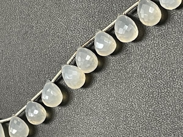 Coated Pearl White Chalcedony Drop Faceted