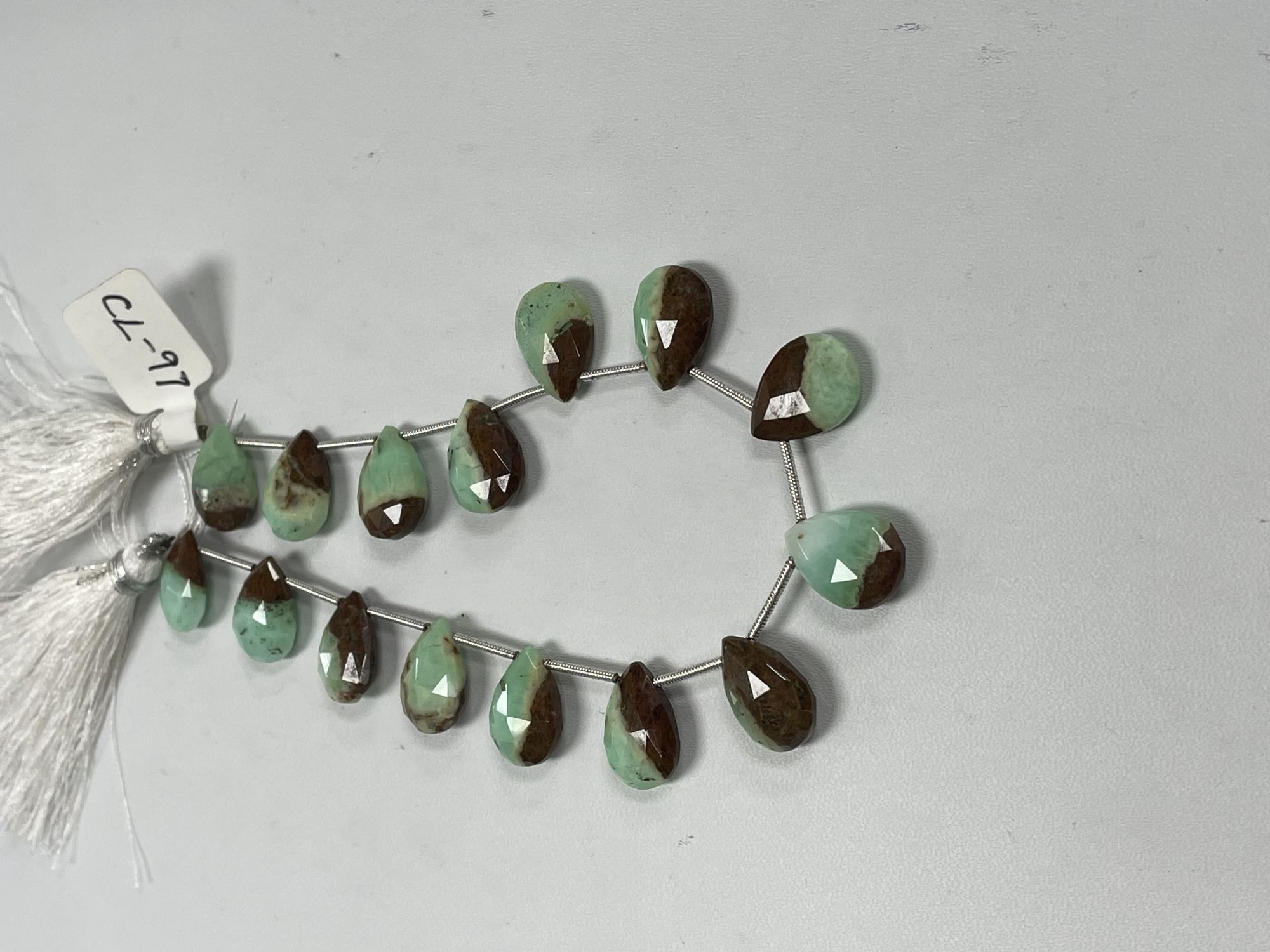 Green Brown Prehnite Pear Faceted