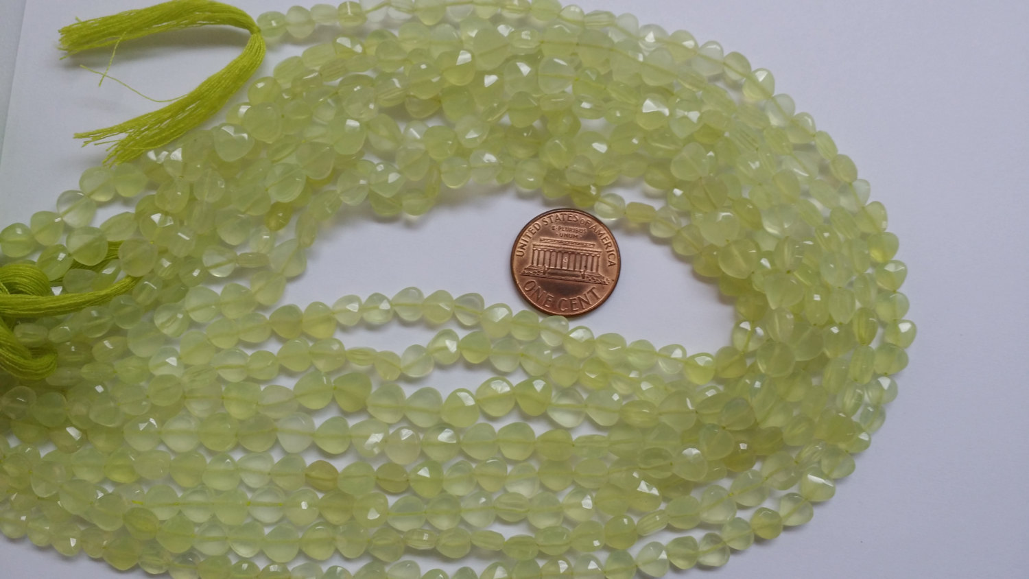 Lemon Green Straight Drilled Hearts Faceted