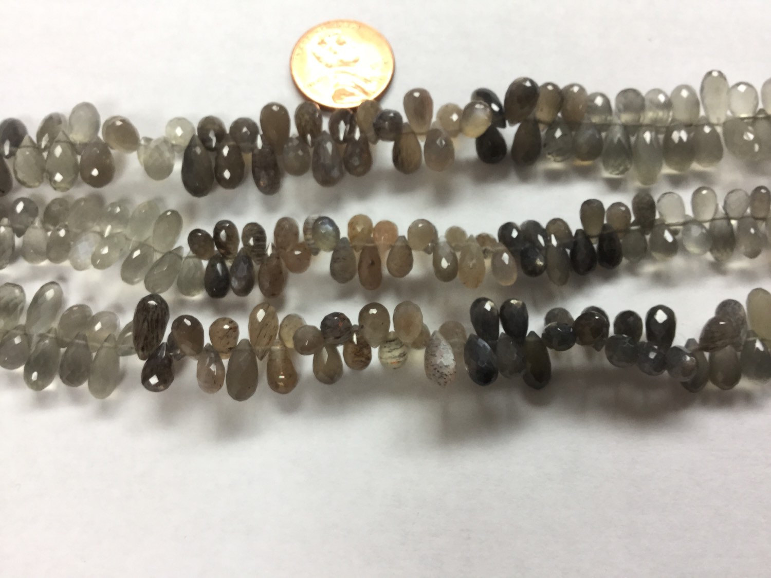 Moss Light Grey/Brown Moonstone Drops Faceted