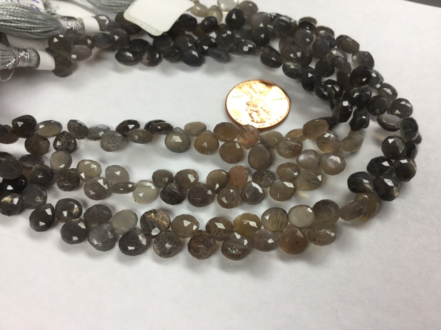 Moss Light GreyBrown Moonstone Hearts Faceted