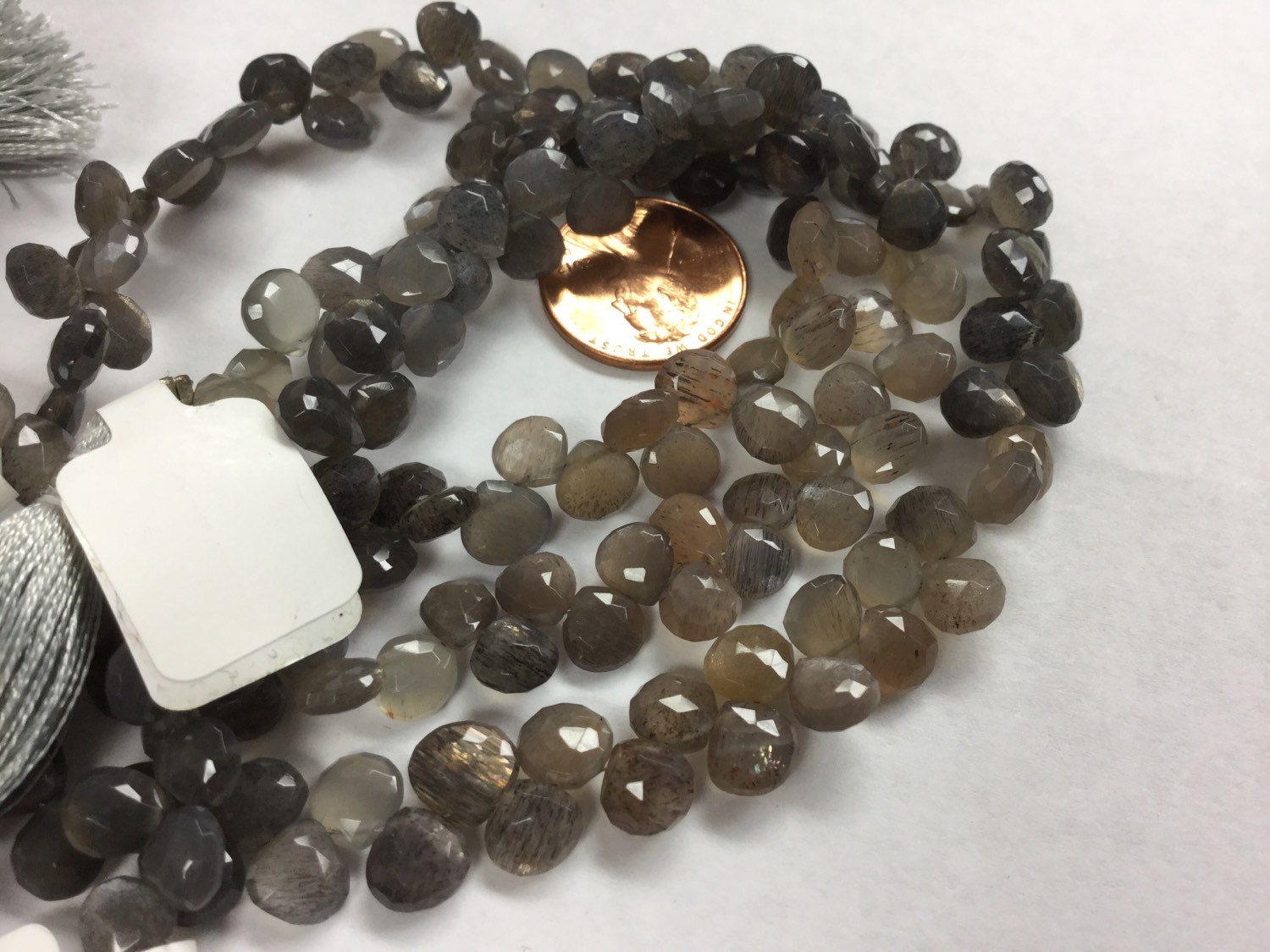 Moss Light GreyBrown Moonstone Hearts Faceted
