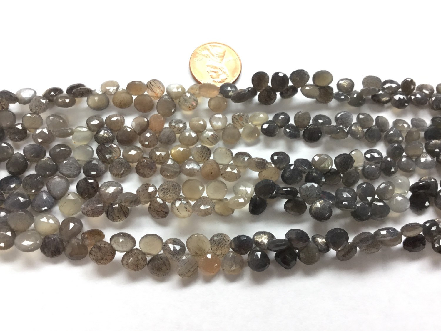 Moss Light GreyBrown Moonstone Hearts Faceted